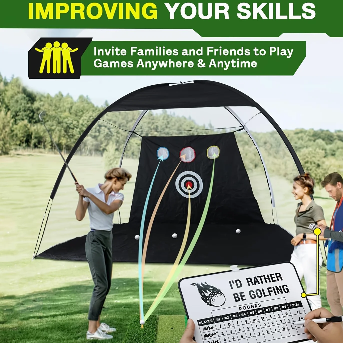 Golf-Netz,Golf Training Net mit Schlagmatte,Golfnetz Breite 300/240 * Tiefe 180 * Höhe 200 cm für Indoor Outdoor Hinterhof,Verbesserung des Trainings