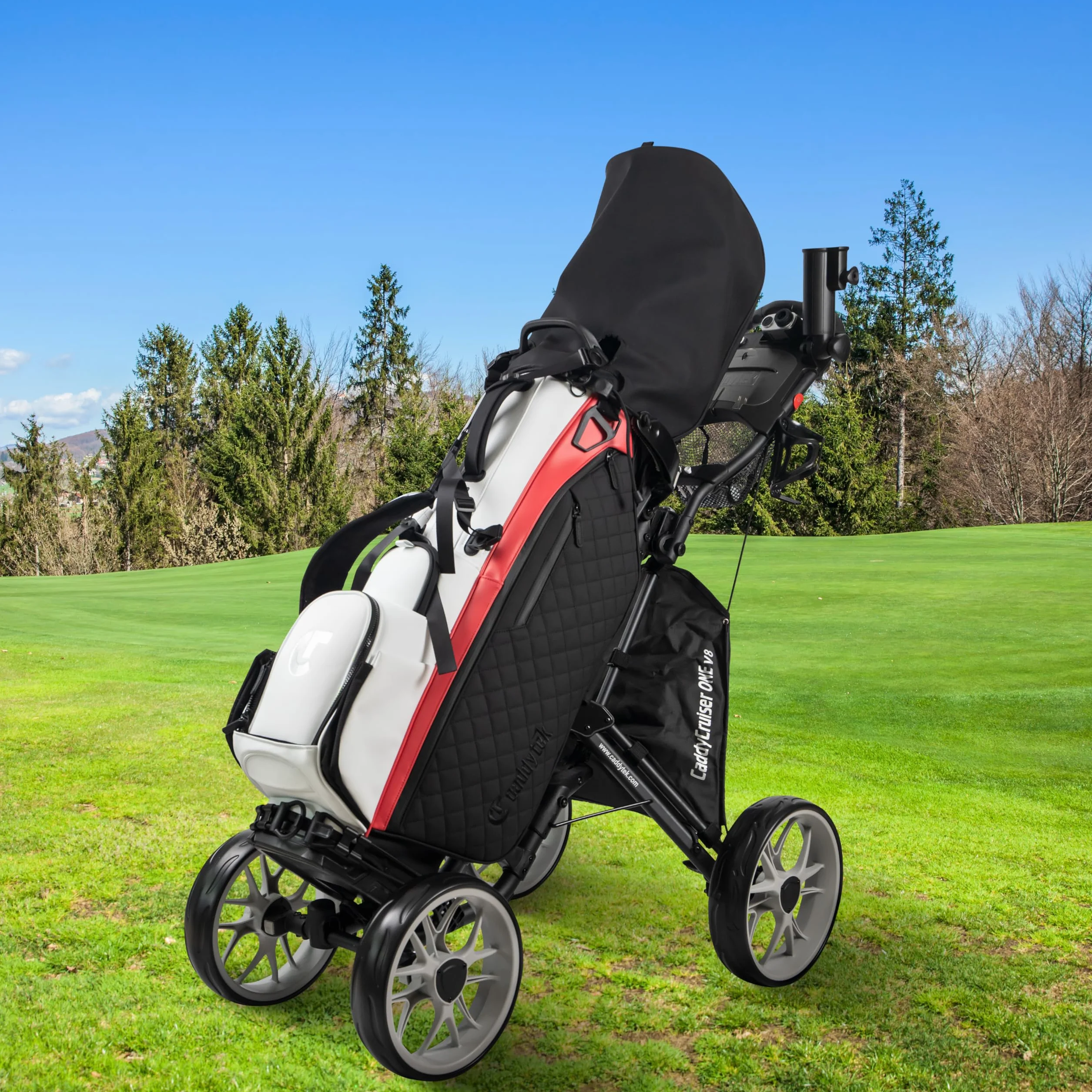 CaddyTek Caddycruiser One Version 8 1-klick-Klappwagen mit 4 Rädern, leicht, kompakt, leicht zu öffnen