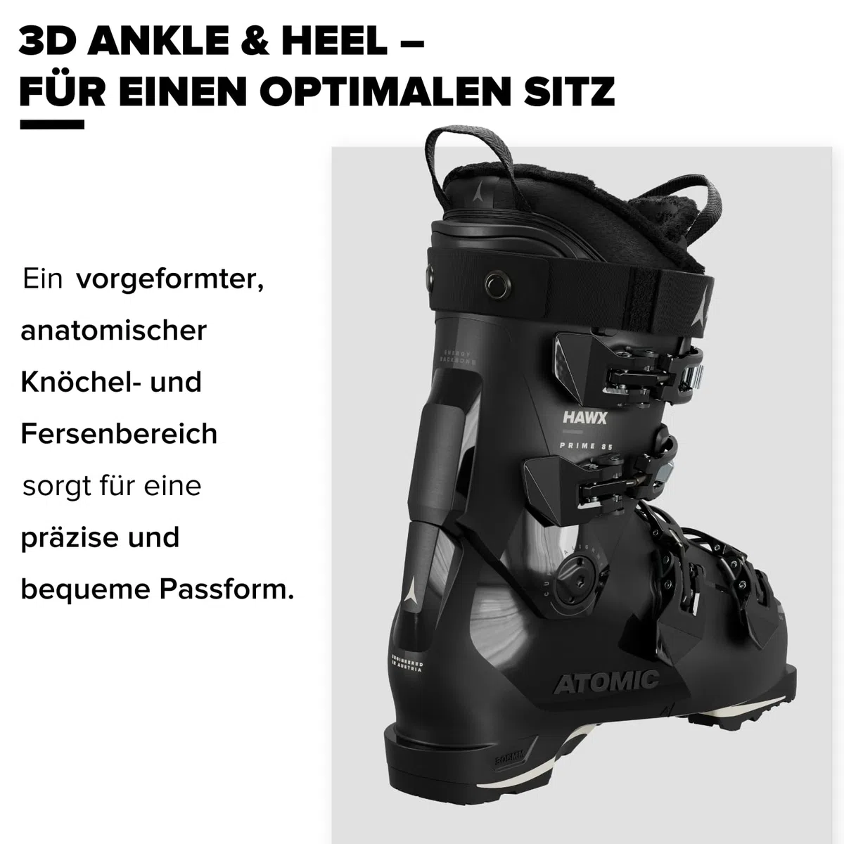 ATOMIC HAWX PRIME 85 W Skischuhe Frauen - Alpin-Skischuh in Black/Stone & Schwarz/Silber - Boots mit 3D Knöchel & Ferse für präzisen Sitz - mittelbreite Skistiefel für Fortgeschrittene