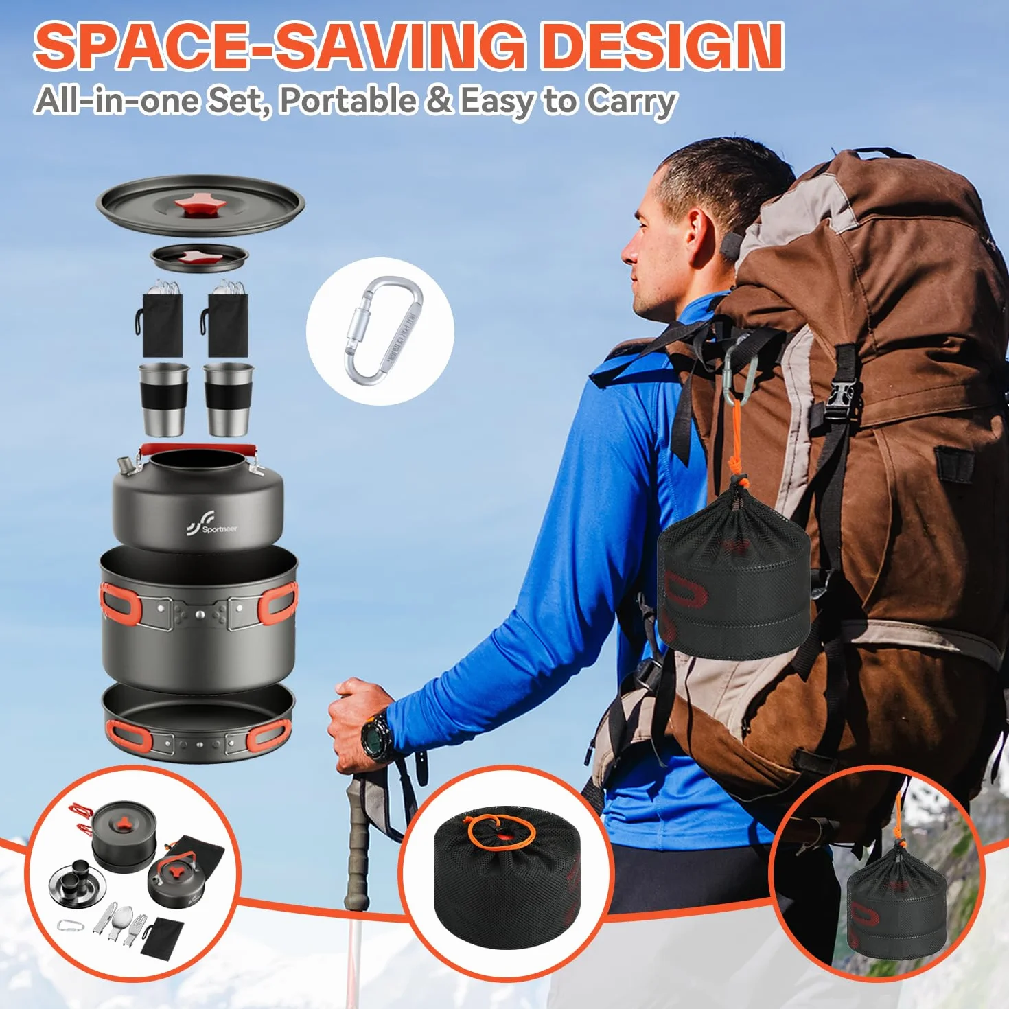 Camping Kochgeschirr Camping Geschirr Set 2 Personen Camping Topf Pfanne Set Und Wasserkocher Mit Tassen Teller Messer LöFfel Gabeln, Camping Besteckset Für Outdoor Picknick Wandern