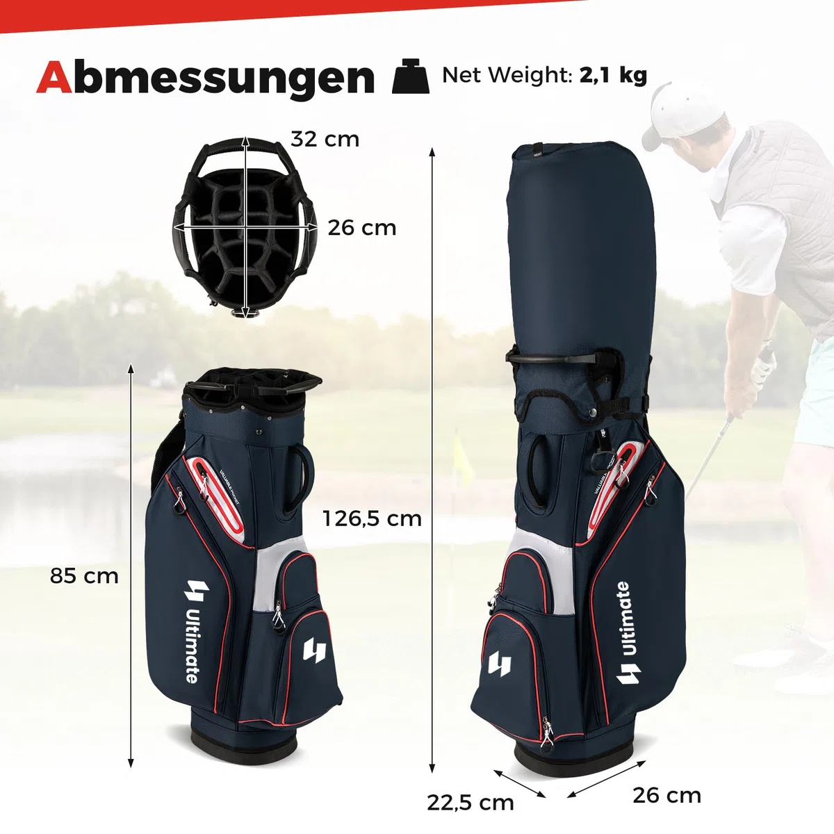 COSTWAY Golfbag, leichtes Golf Cart Bag mit 14 er Unterteilung & Tragegurt, Wasserabweisende Golftasche mit Regenhaube, Golfwagentasche tragbar für Herren & Damen