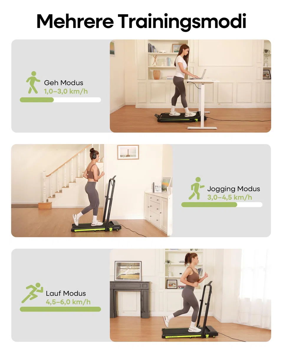 Walking Pad mit 10% Steigung 3,0 HP Laufband für Zuhause klappbares mit Magnet Fernbedienung,Laufband-Schreibtisch mit LED-Anzeige und Einziehbares Steigrohr,12 HIIT,Bis 136 kg