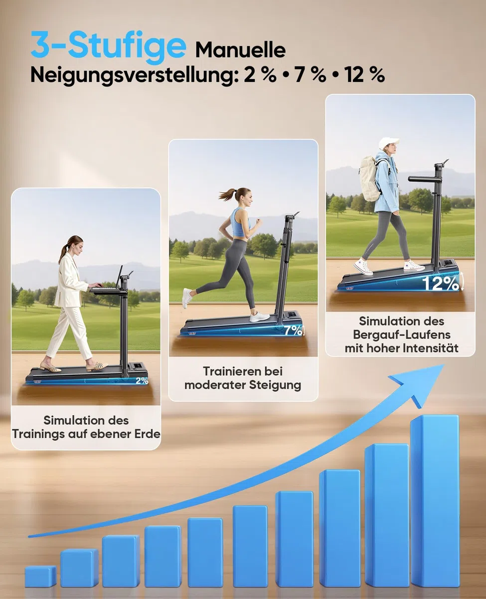 6-IN-1 Laufband für Zuhause Klappbar mit Abnehmbarem Tisch,3.0HP Laufbander mit Steigung bis 12%,12KM/H Walking Pad Klappbar mit 15cm Teleskop-Riser&RGB-Lichter,Laufband für Zuhause 150KG