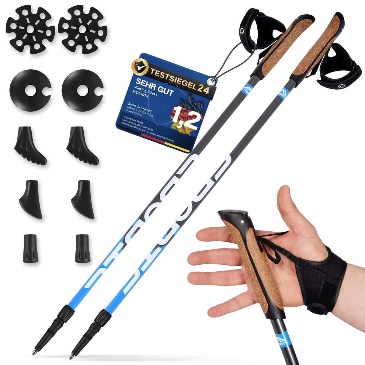 MSPORTS Nordic Walking Stöcke Premium - hochwertige Qualität - Superleicht - auswählbar mit Tragetasche - Walking Sticks