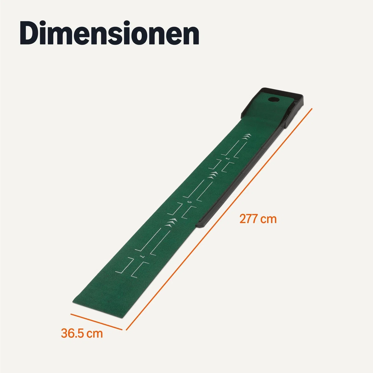 Amazon Basics Puttingmatte mit automatischer Ballrückführung – Golf-Trainingsmatte mit Ausrichtungshilfen, Übungsgrün für drinnen und draußen, 277cm x 36,5cm, Grün