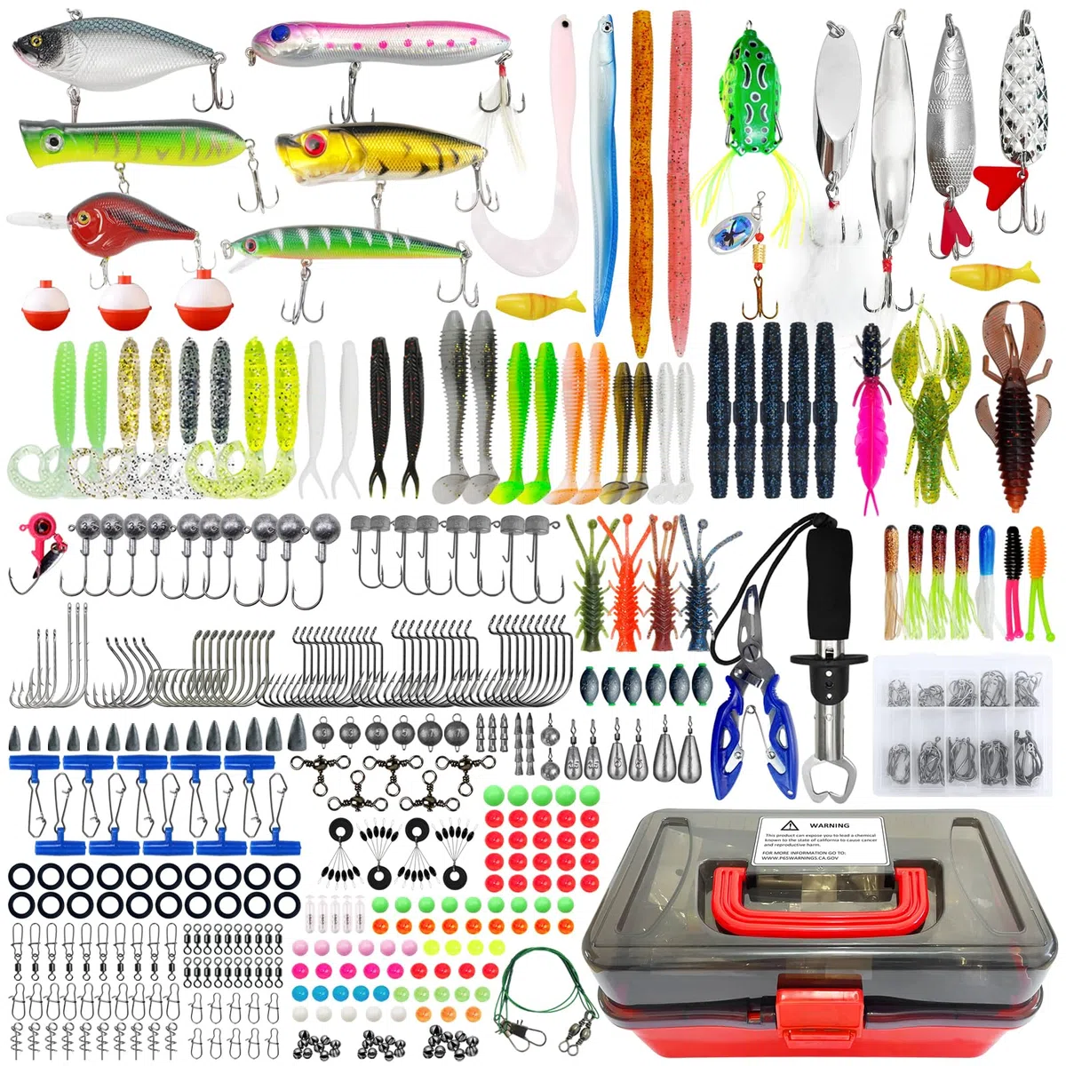 491 Stück Angeln Köder Set Gemischt, AngelKöder Kit mit Tackle Box Enthält Angelzubehör Wobbler Forellenköder Jigköpfe Blinker Angeln Angelhaken Set Angelwirbel Angelblei