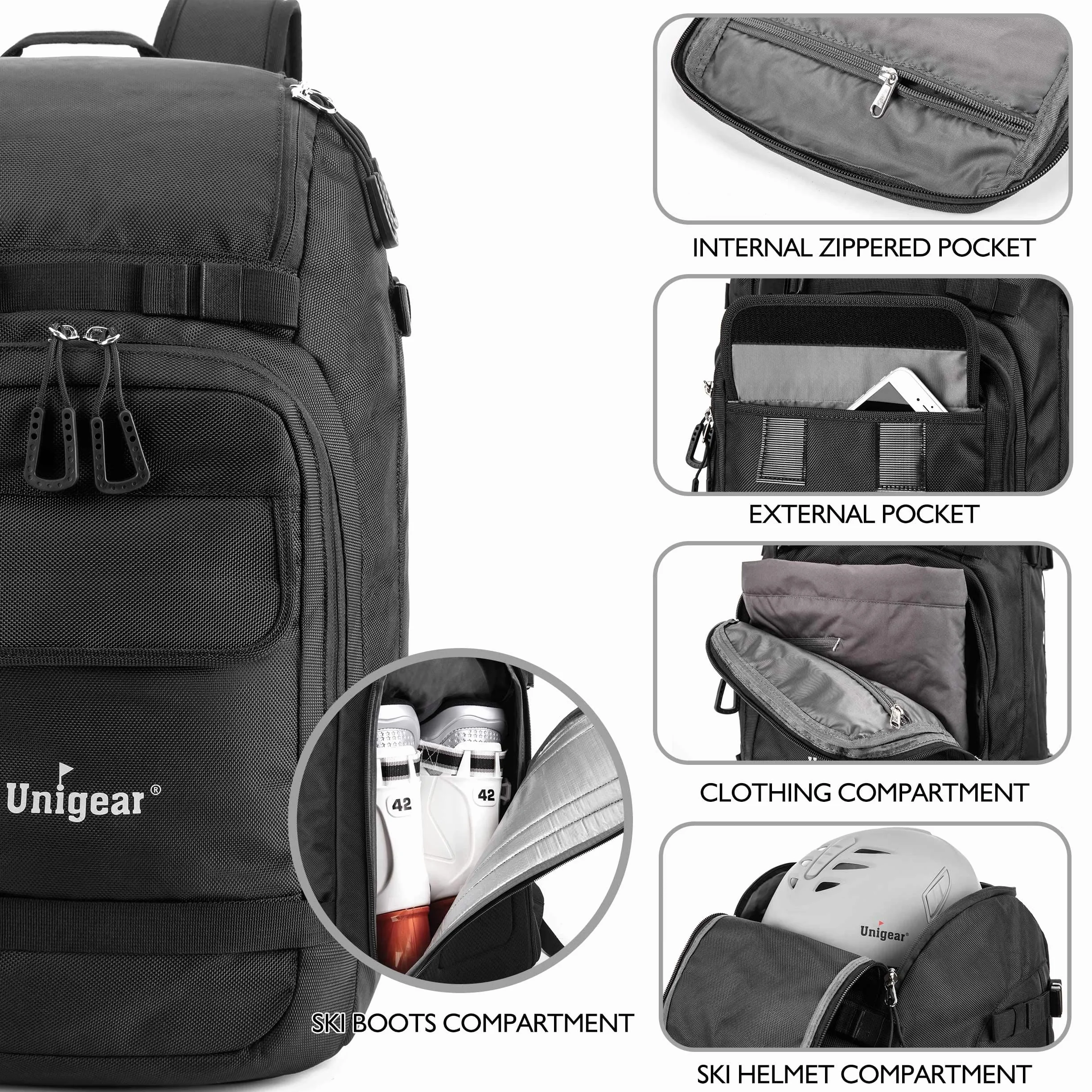 Unigear 50L/70L Skischuhrucksack Snowboardschuhe mit Helmtasche Wintersport Skifahren Skating Rucksack