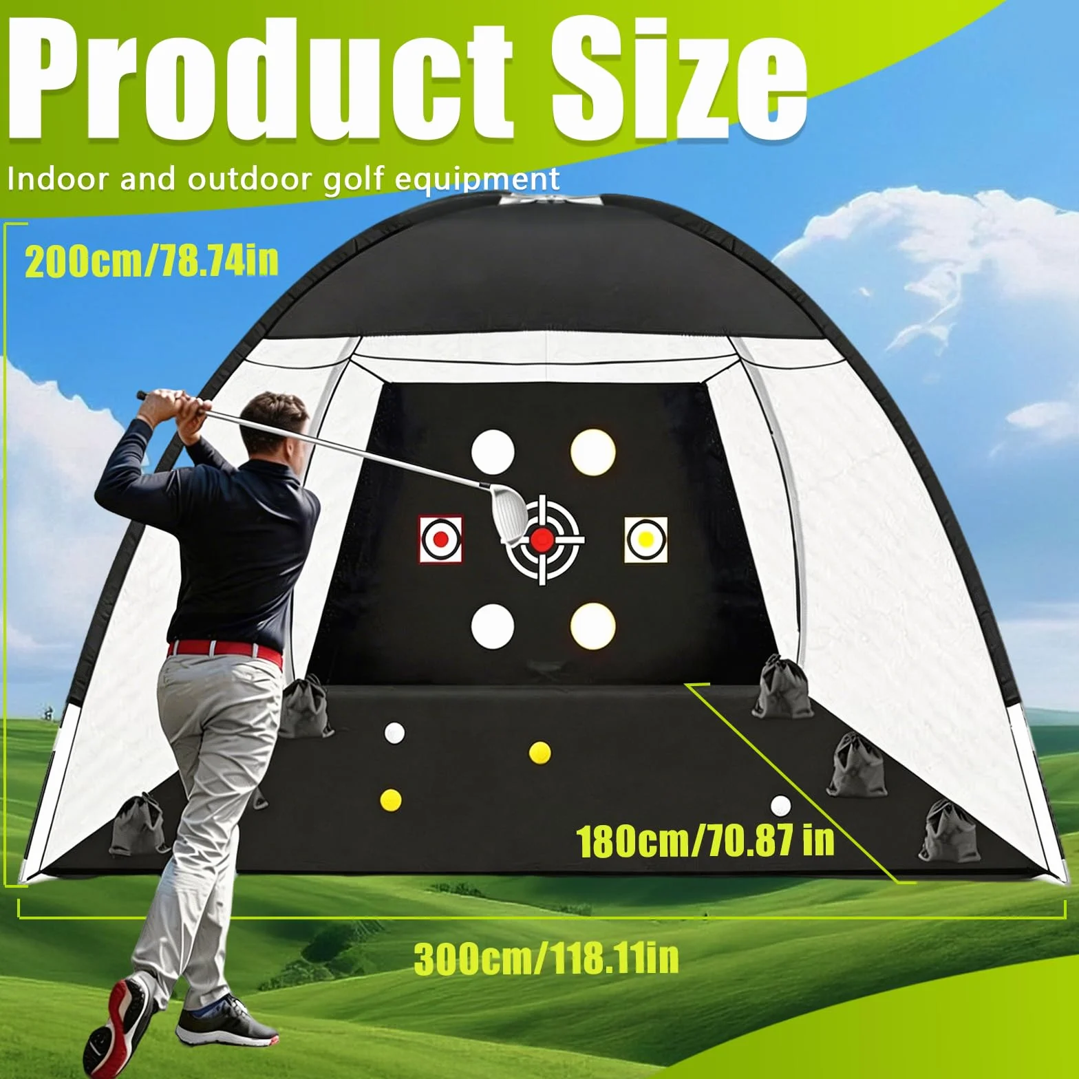 Golf Übungsnetz, 300 x 200 cm Golf Chipping Netz für Indoor und Outdoor Golf Trainingshilfen mit Rasenmatte Golfbälle Tees Sandsack Haken Zähler und Tragetasche für Training im Innen- und Außenbereich