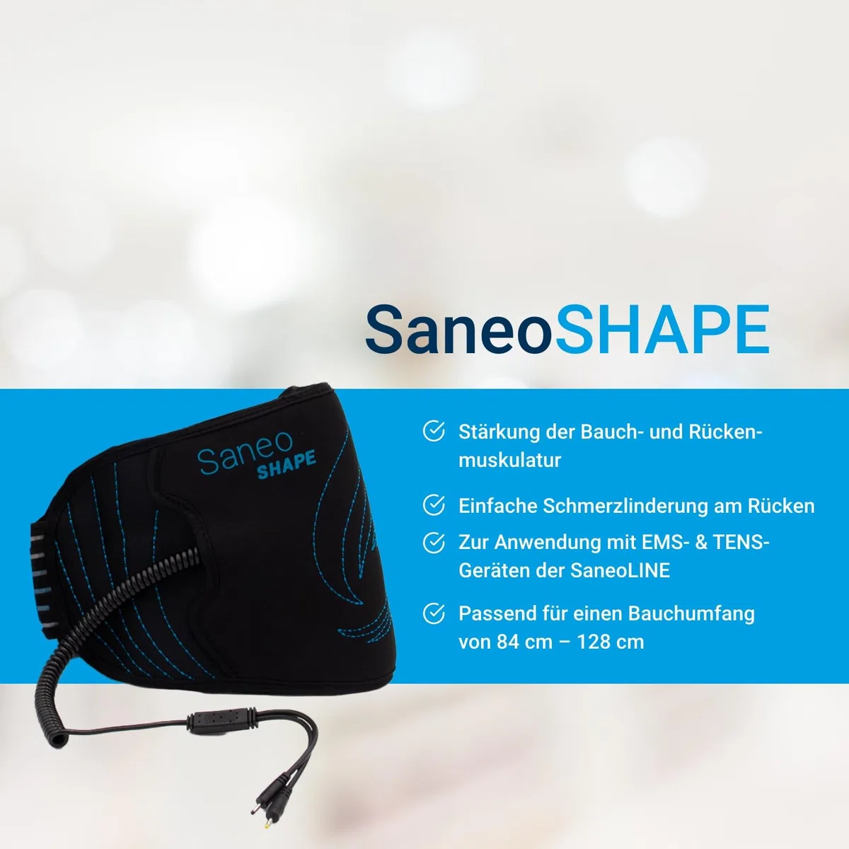 Saneo SaneoSHAPE EMS Fitnessgürtel für Bauch & Rücken – Bauchmuskeltrainer zur Stärkung der schrägen Bauchmuskeln & Rückenmuskulatur – Haltungskorrektur & Core Training