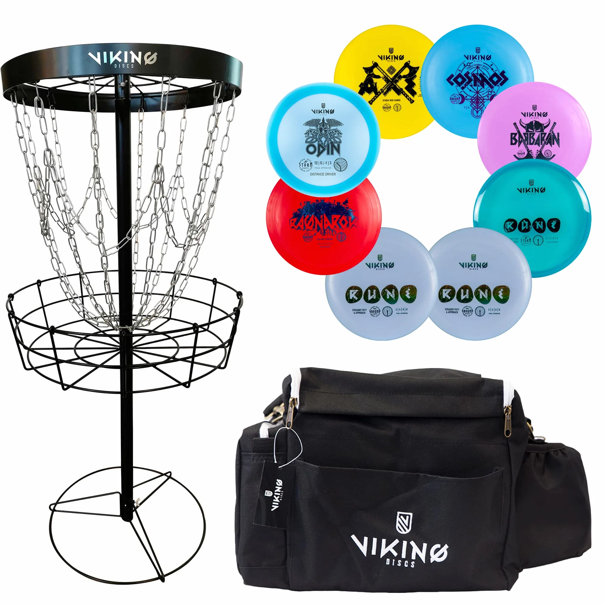 Viking Disc Challenger Discgolf-Bundle– Outdoor-Spaß Sport Für Erwachsene Und Kinder | Inklusive Discgolfkorb und Tasche | Putter, Mitteltöner, Fairway-Fahrer, Distanzfahrer
