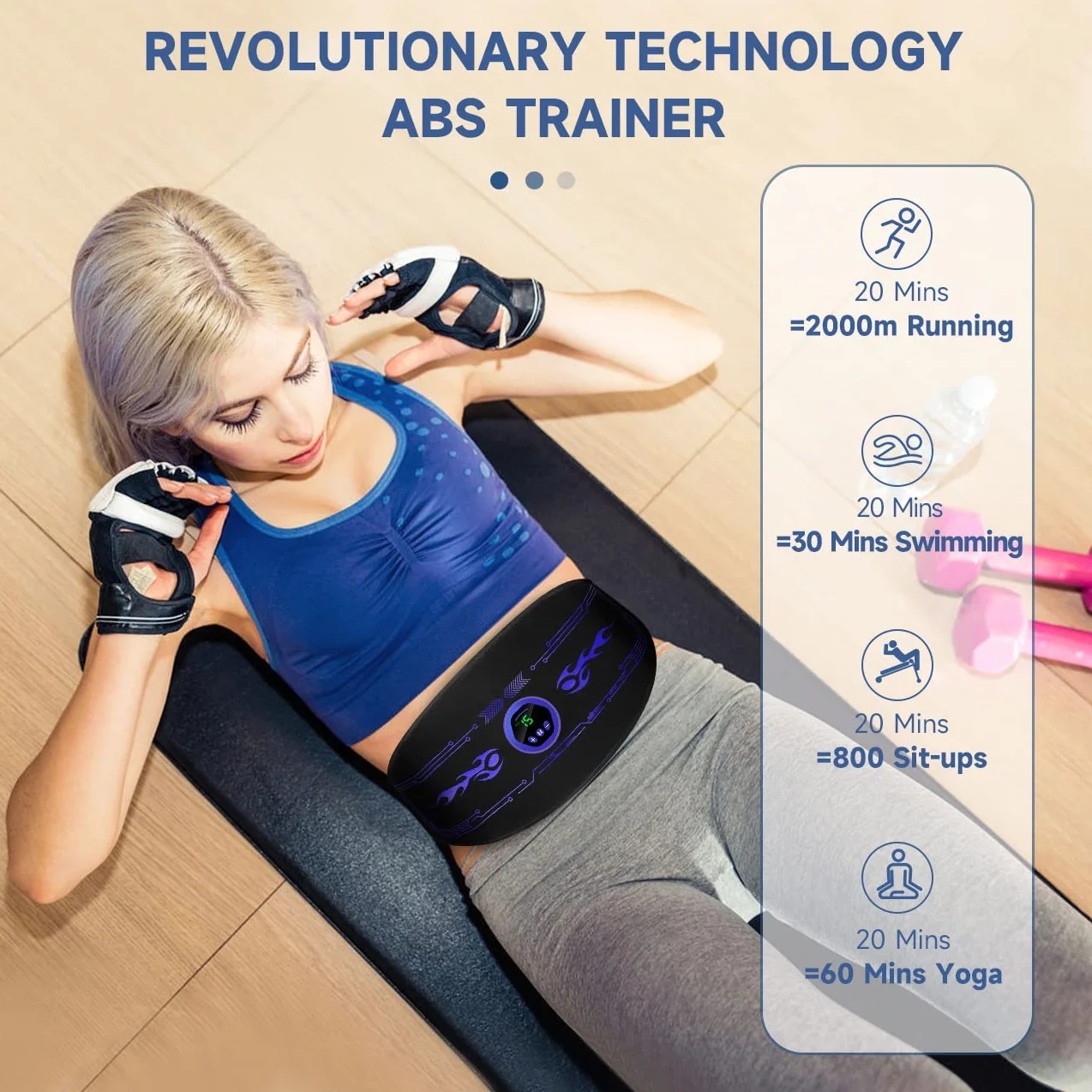 EMS Trainingsgerät, Bauchtrainer Elektrisch, EMS Bauchmuskeltrainer, EMS Bauchtrain – Nicht auswechselbare – 6 Trainingsmodi Muskelstimulator für Männer und Frauen, Bauch Trainingsgerät für Zuhause