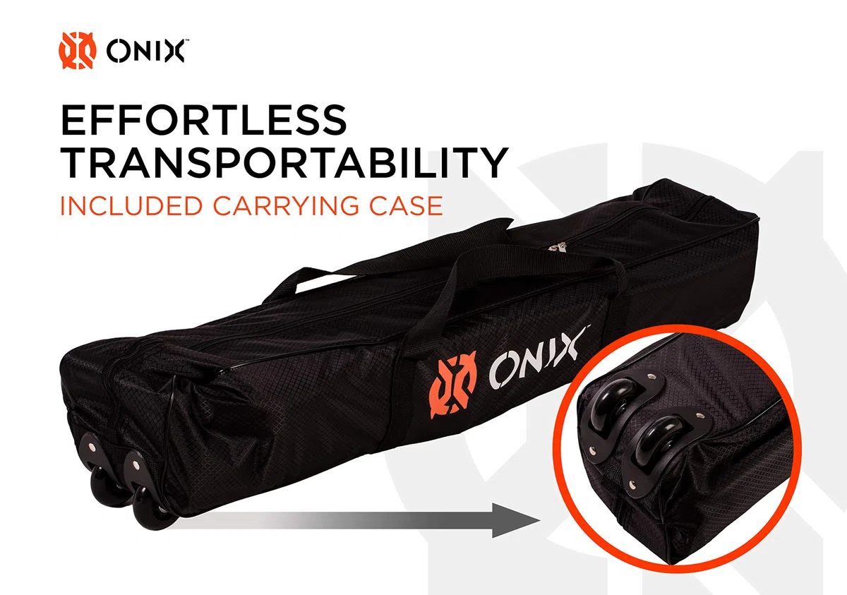 ONIX Pickleball Netz, 2-in-1 tragbares Netz und Übungsnetz-Set, inkl. Tragetasche mit Rollen, Weiß