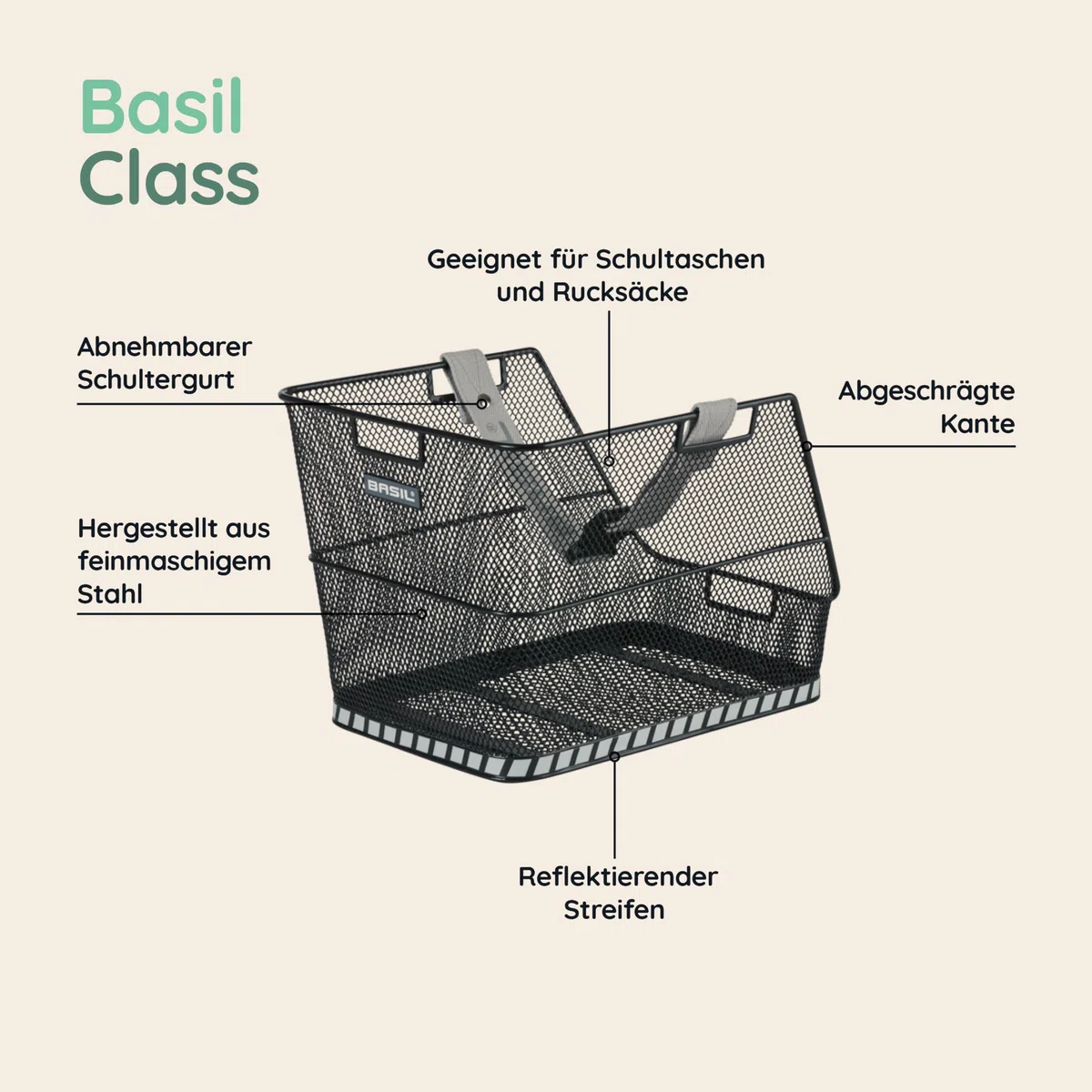 Basil Fahrradkorb Class Black, 38 x 31 x 27 cm