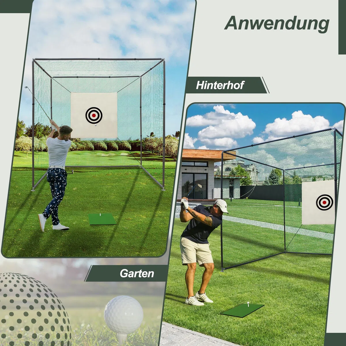 Thanaddo Golfkäfignetz 3m Freistehend Übungskäfignetz, Golfnetz Übunskäfig mit Ziel-Tuch und Übungsmattte