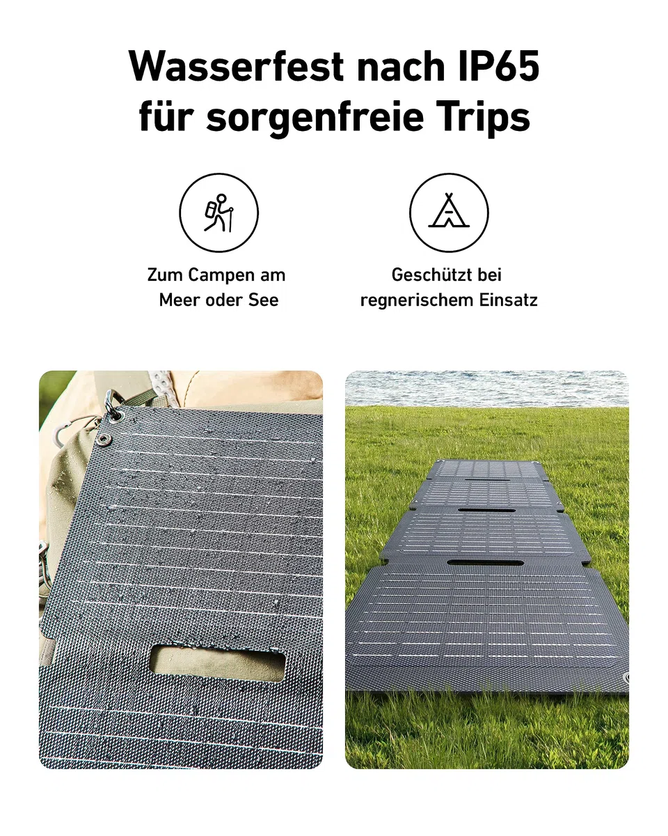 Anker SOLIX PS30 Faltbares Solarpanel 30W, tragbares Outdoor Solarladegerät, IP65 Wasserdicht, Schnellladen für 2 Geräte gleichzeitig, für Camping, Wandern, Outdoor.
