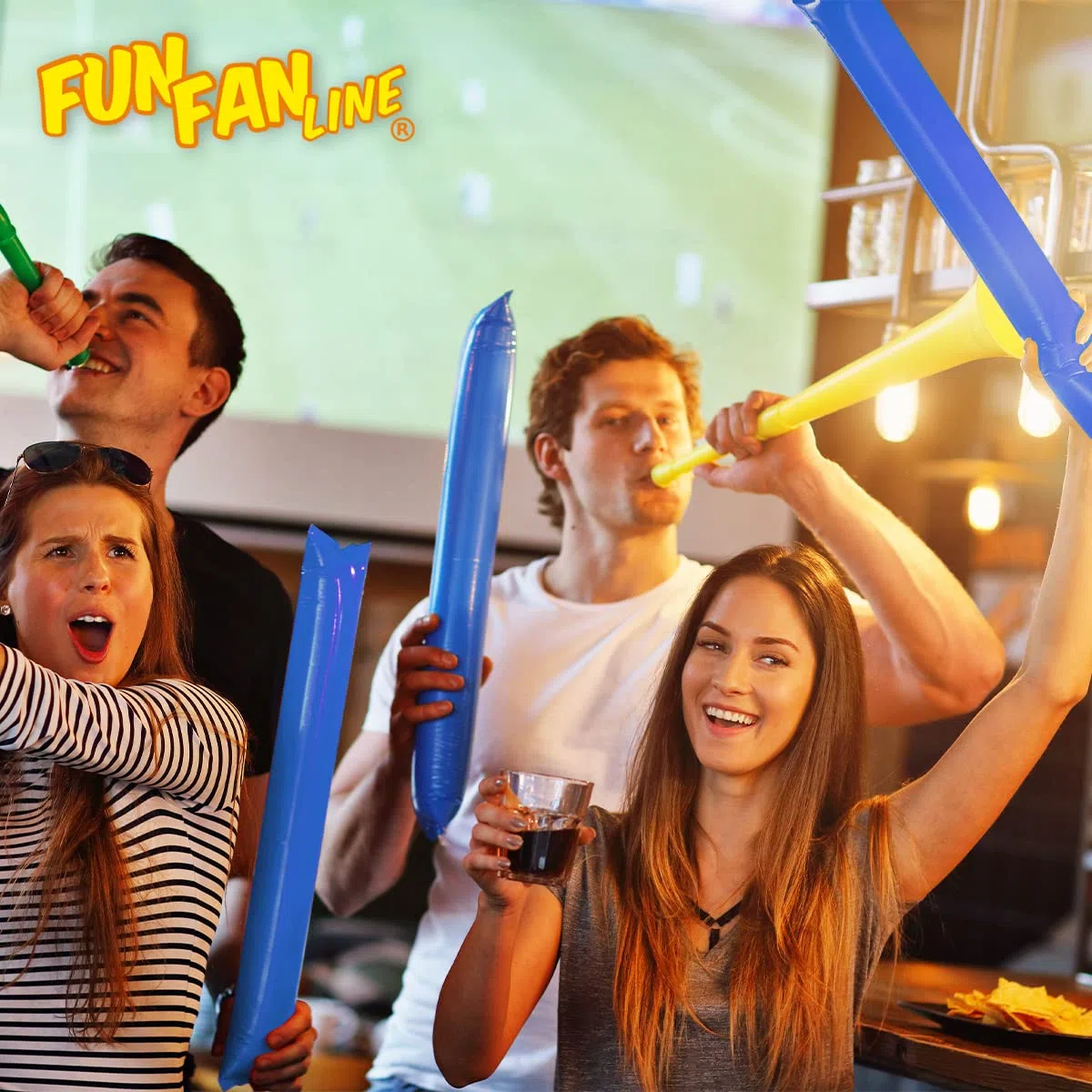 100er Paar-Pack Wiederverwendbare aufblasbare Bam Bam-Sticks. Laute Klatschstöcke für Partys, Fußball und Veranstaltungen. Sport- und Partyzubehör (Blau)