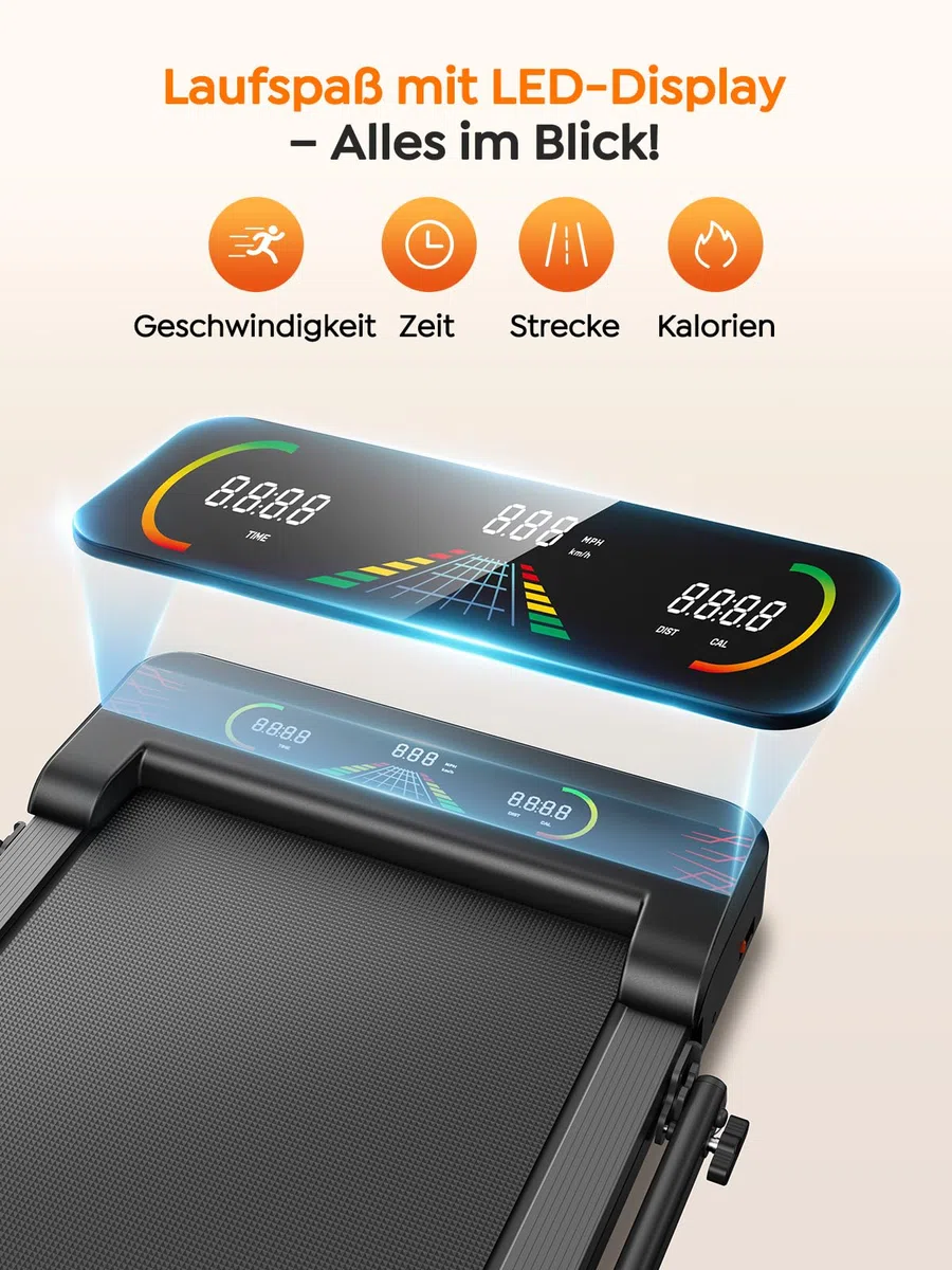 Klappbares Laufband mit Steigung für Zuhause & Büro – 9% manuelle Neigung, kein Aufbau nötig, All-in-1 Walking Pad für klappbar, 1–12 km/h, LED-Doppelanzeige, Walkingpad mit App & Fernbedienung
