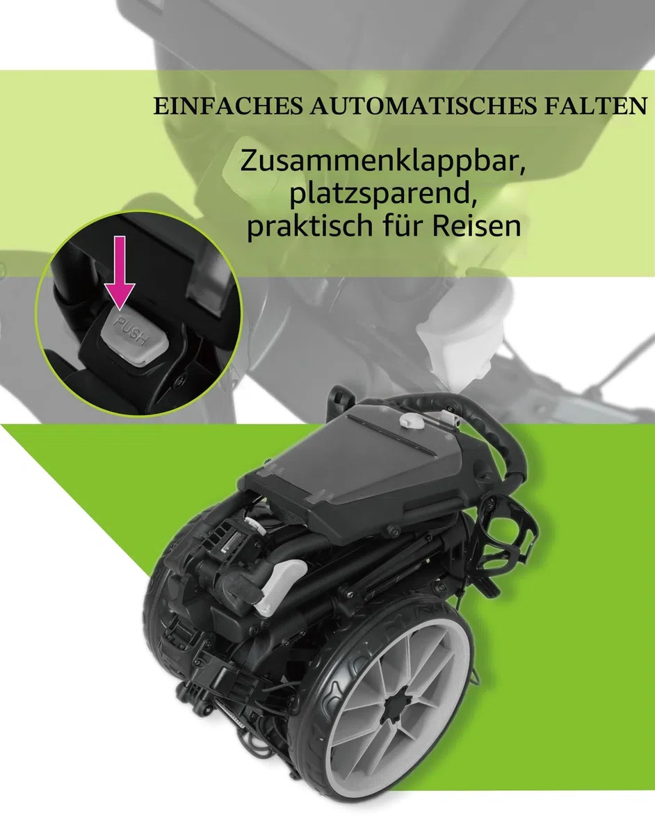Newfly DREI Rad Golf Tasche Handcart, kompakt, vollautomatisch faltbar, Ultra leicht, minimale Faltbare Größe, Scorecard, Regenschirm Stand