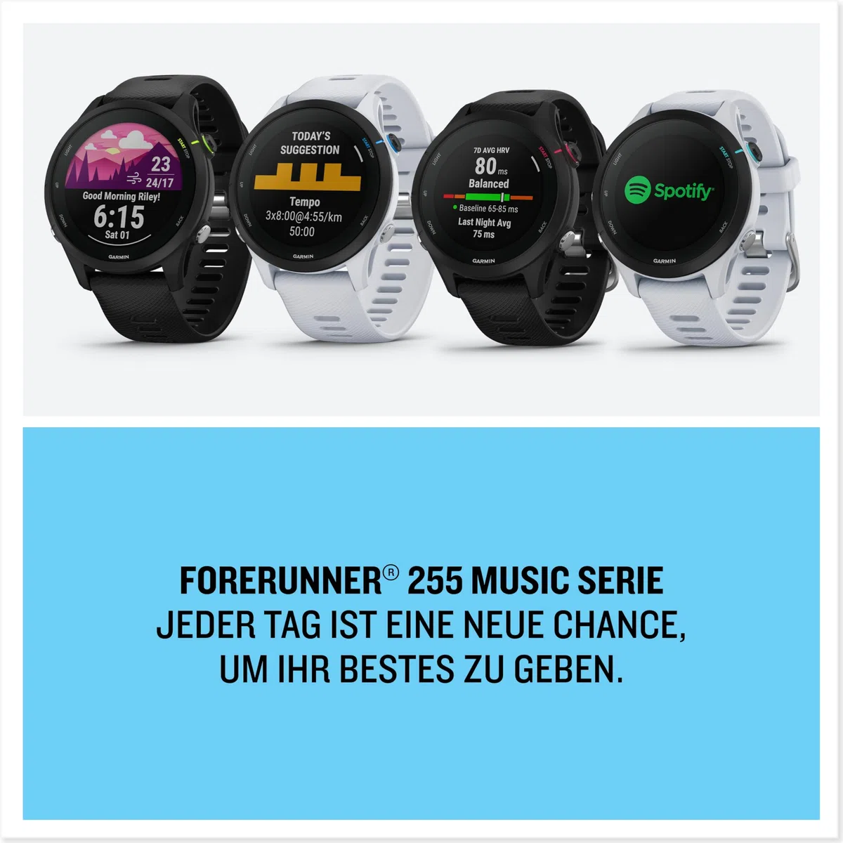 Garmin Forerunner 255 Music – GPS-Laufuhr mit individuellen Trainingsplänen, speziellen Lauffunktionen und detaillierter Trainingsanalyse 1,3" Farbdisplay, Akkulaufzeit bis zu 14 Tage, wasserdicht