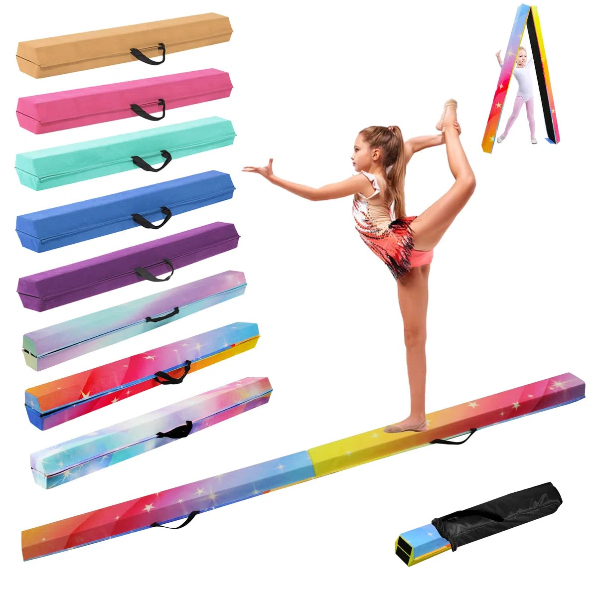 Schwebebalken für Zuhause, 270cm Balken Turnen Klappbar Tragbar für Kinder Erwachsene, Gymnastik Balken Balance Beam mit Rutschfester Gummiboden für Professionelle Turner oder Anfänger