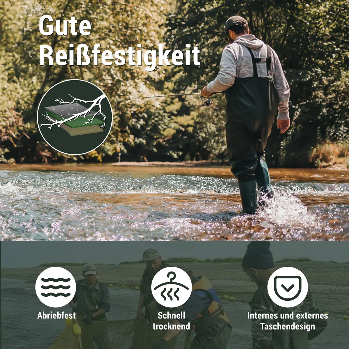 IEEILULU Wathose Herren Damen, Nylon Anglerhose mit Stiefel, rutschfest wasserdichte Watthosen Atmungsaktive Wathose mit Stiefeln, Watstiefel Hose für Sport Angelliebhaber