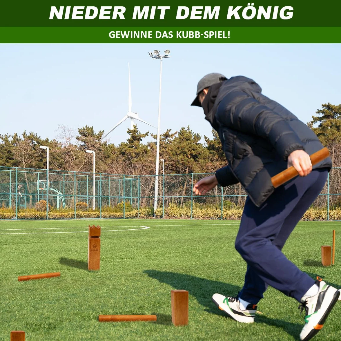 SunNordic Kubb Wikinger Wurfspiel, Schwedisches Schachspiel Aus Hochwertigem Gummibaumholz, Inklusive Tragetasche Aus Segeltuch Und Spielanleitung – Robustes Kubb Yard-Spiel FüR Kinder Und Erwachsene