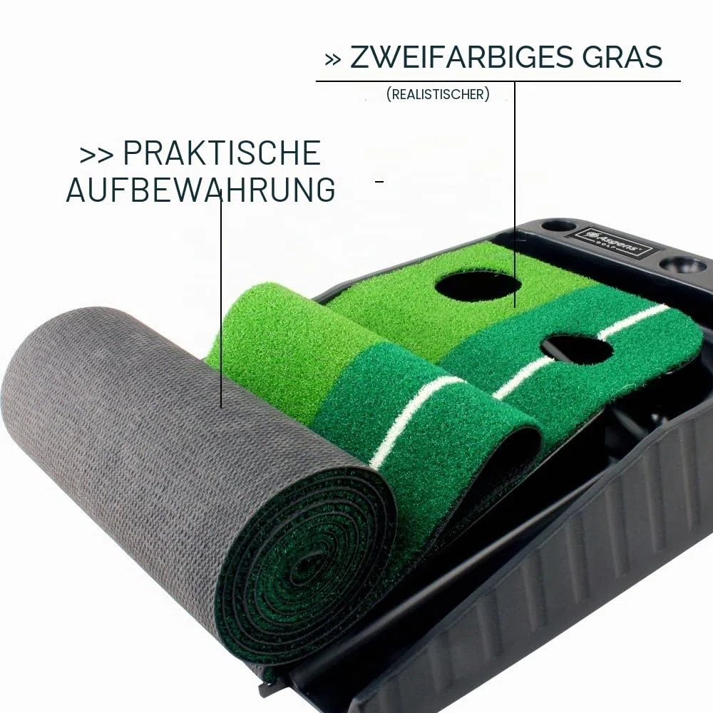 Minigolf für zuhause, Putting Matte mit Auto-Rückkehr & Kunstrasen – Minigolf Set mit 3 Golfbällen, Putting Trainer Indoor/Outdoor für Anfänger & Profis
