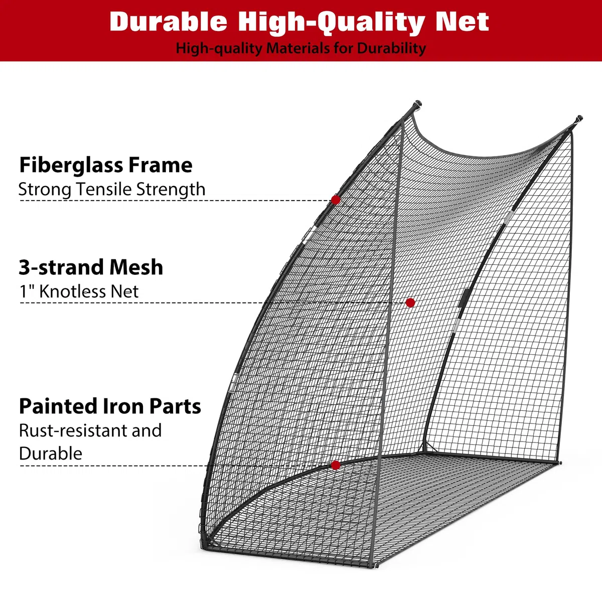 Aptliton Tragbares Golftrainingsnetz, 305 x 93 x 217 cm, Schwarz, Schlagnetz aus Eisen und robustem PE-Netz, einfache Montage für drinnen und draußen, Swing-Training