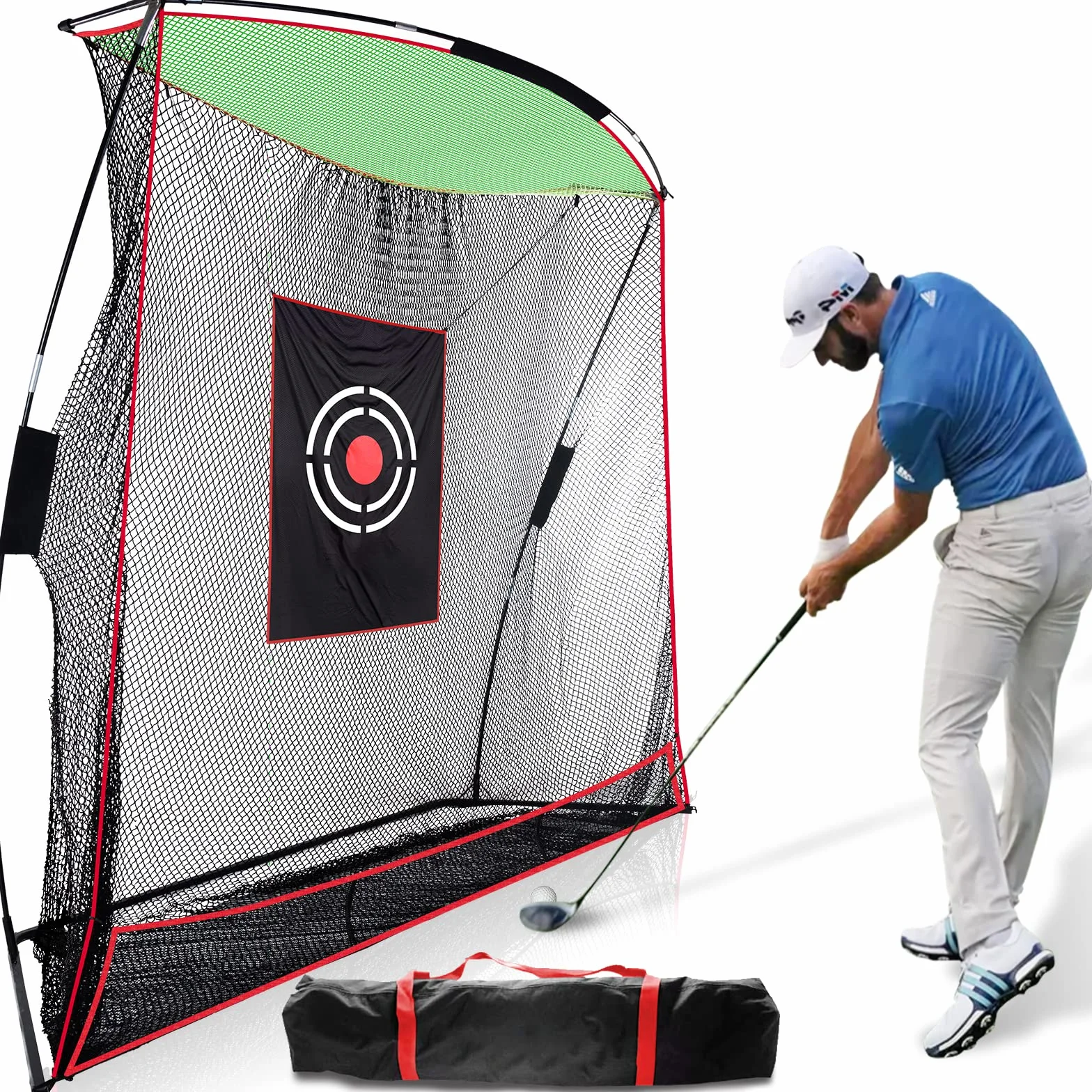Kapler Golf Übungsnetz 3 x 2,4 x 0,9 m, Stabiles Golfnetz mit Stahlbasis & Ballaufnahme, Schlagnetz mit Samt-Zielscheibe für Driving & Chipping Training
