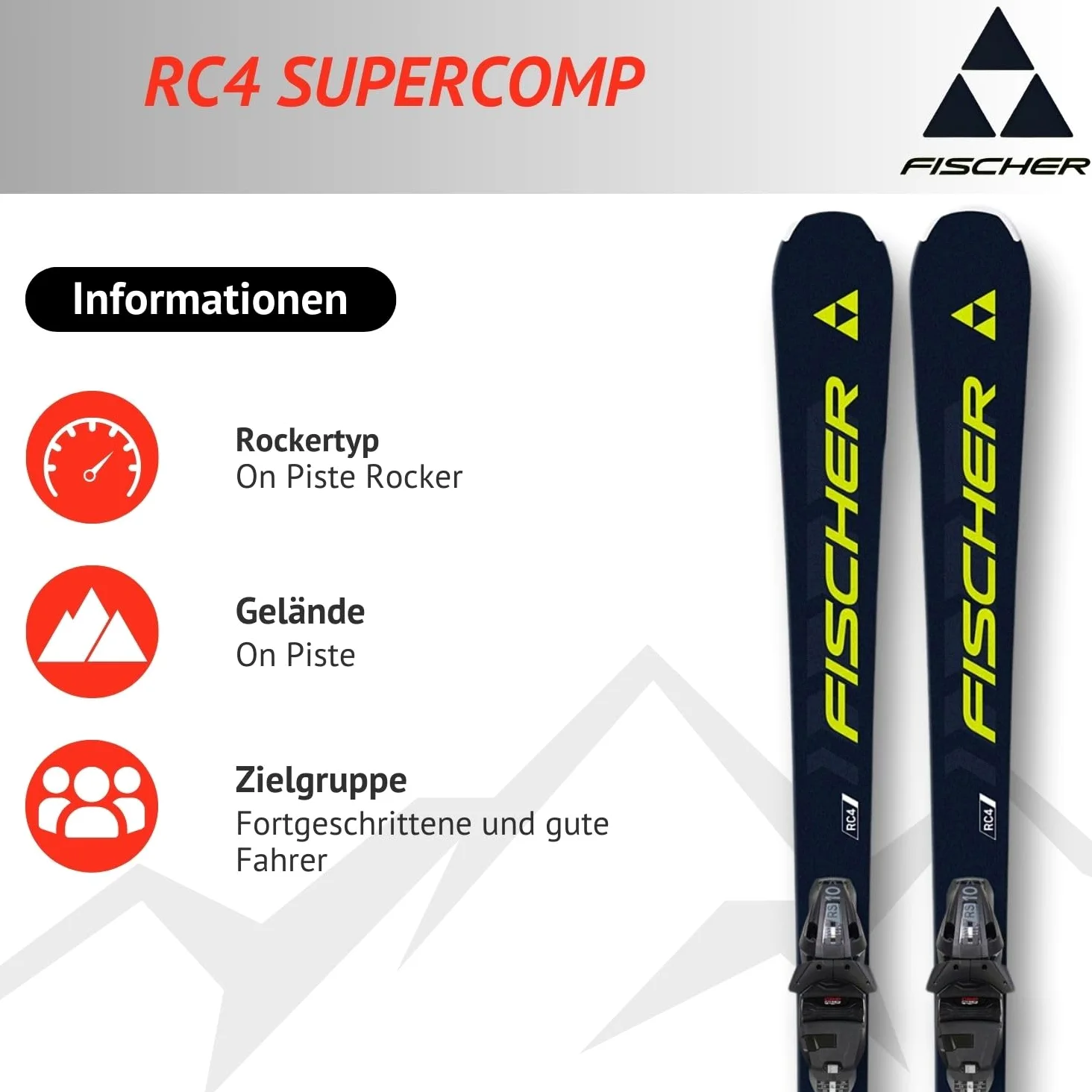 Ski Alpinski Pistenski - Fischer RC4 Supercomp - On Piste Rocker - inkl. Bindung RS10 GW SLR Z3-10 - für fortgeschrittene und Gute Fahrer - Carvingski für präparierte Piste