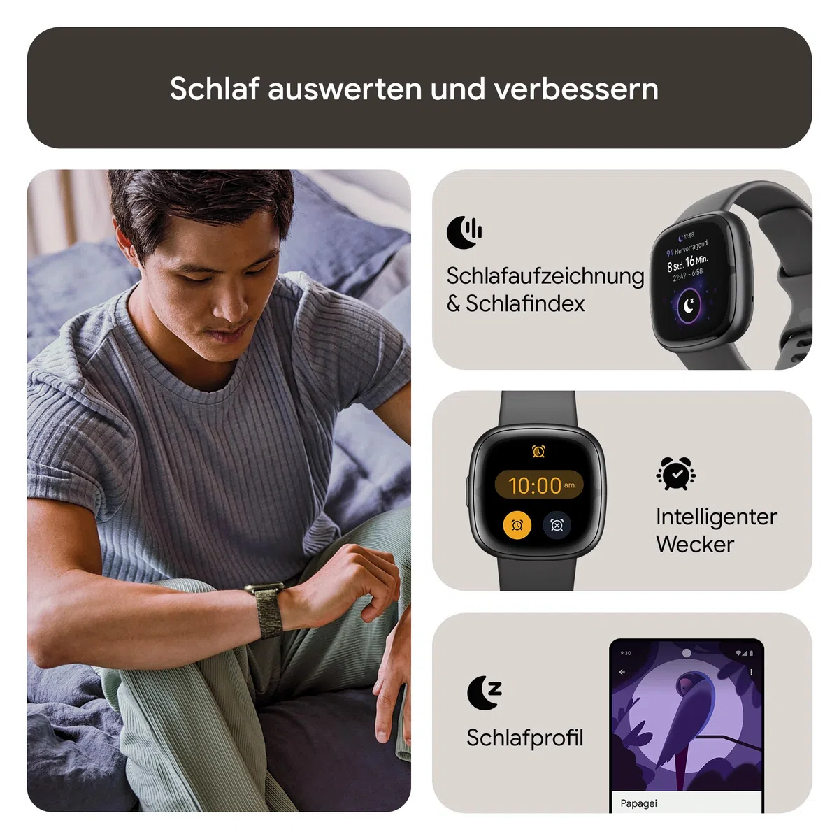Google Fitbit Sense 2 – Smartwatch Damen / Herren – Fitnessuhr mit integriertem GPS und Telefonfunktion – Fitness-Tracking mit Stressmanagement, EKG und Schlafanalyse – kompatibel mit Android/iOS