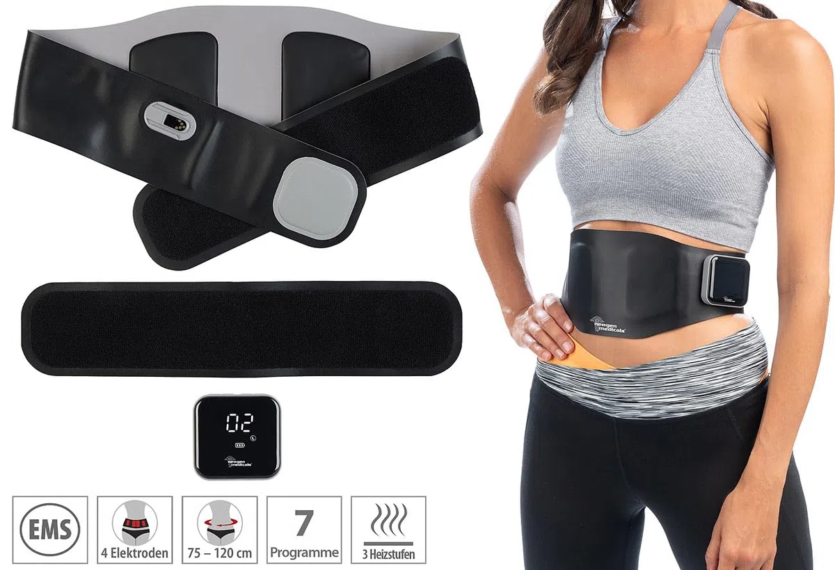 newgen medicals EMS Gürtel mit Wärme: 2in1-Akku-Bauchmuskeltrainer-Gürtel mit EMS-Technologie & Heizfunktion (Bauchtrainer, Bauchweggürtel, Muskel)