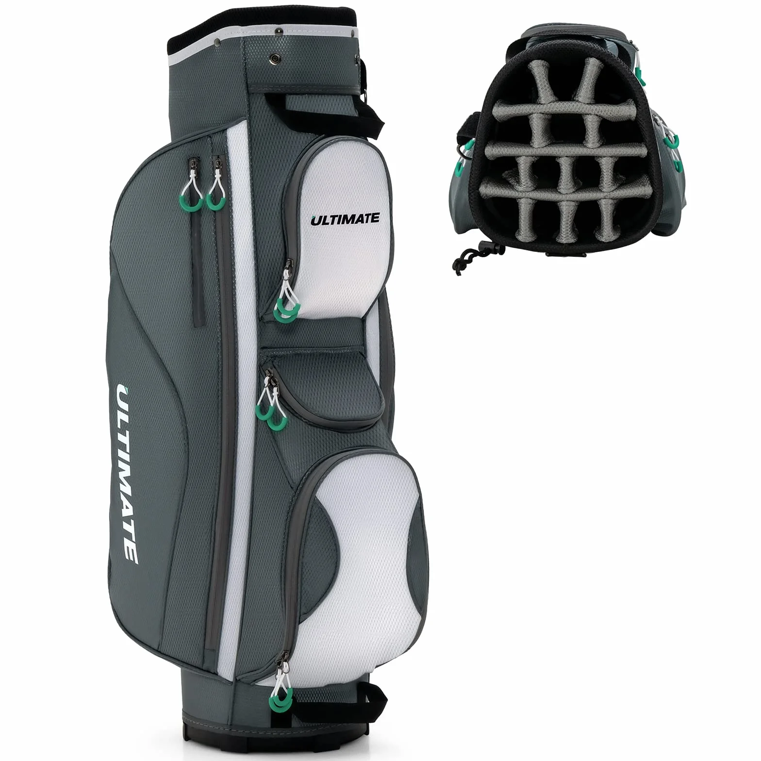COSTWAY Golfbag, leichtes Golf Cart Bag, mit Regenhaube, 14er Einteilung von Schlägerfach, auch zur Nutzung auf Golf Trolley und Golf Cart, 7/8 Reißverschlusstaschen