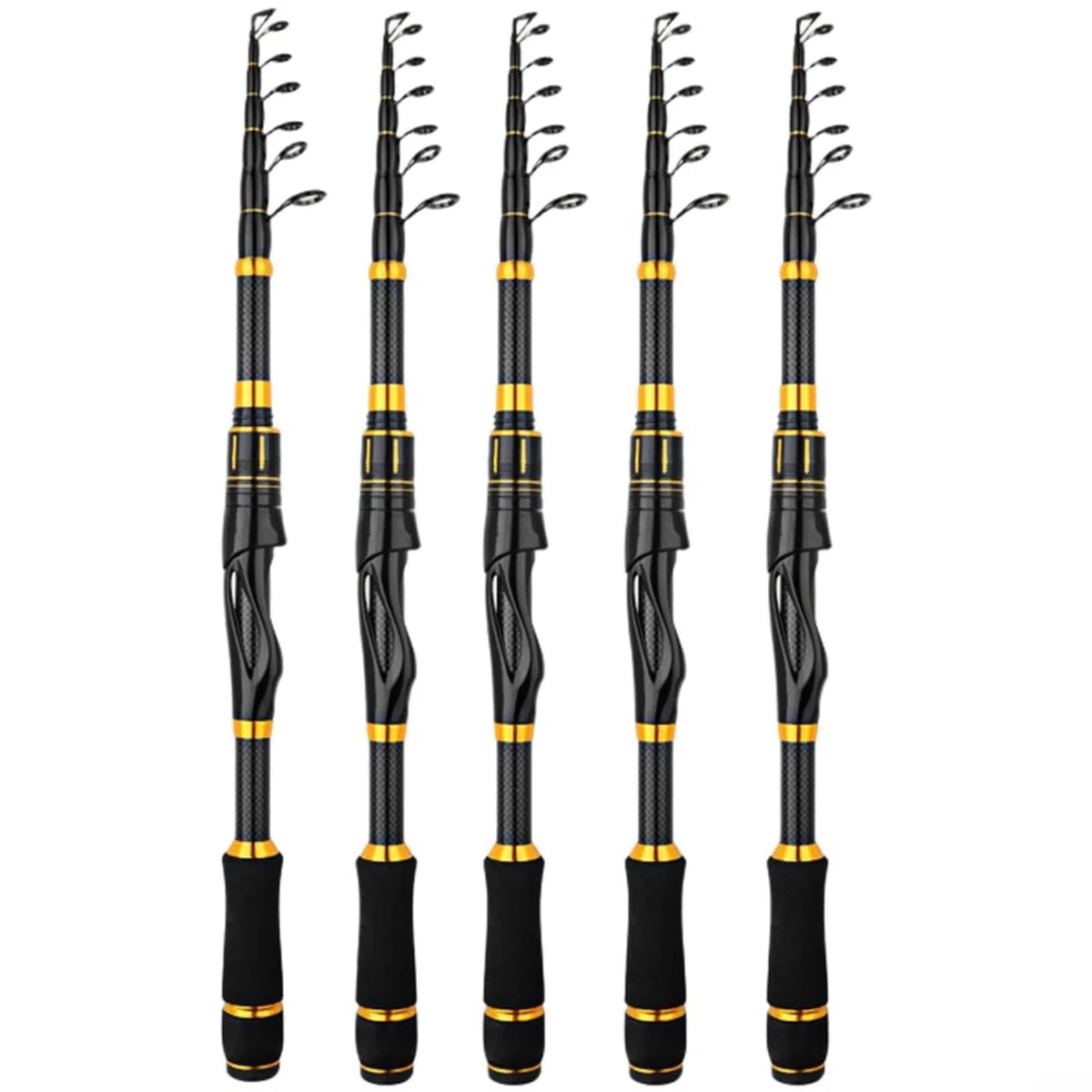Teleskop-Angelrute, 1,8 m, 2,1 m, 2,4 m, Kohlefaser-Stange mit Metallführungen, leicht, tragbar, Reiseausrüstung für Süß- und Salzwasser-Angler, Schwarz