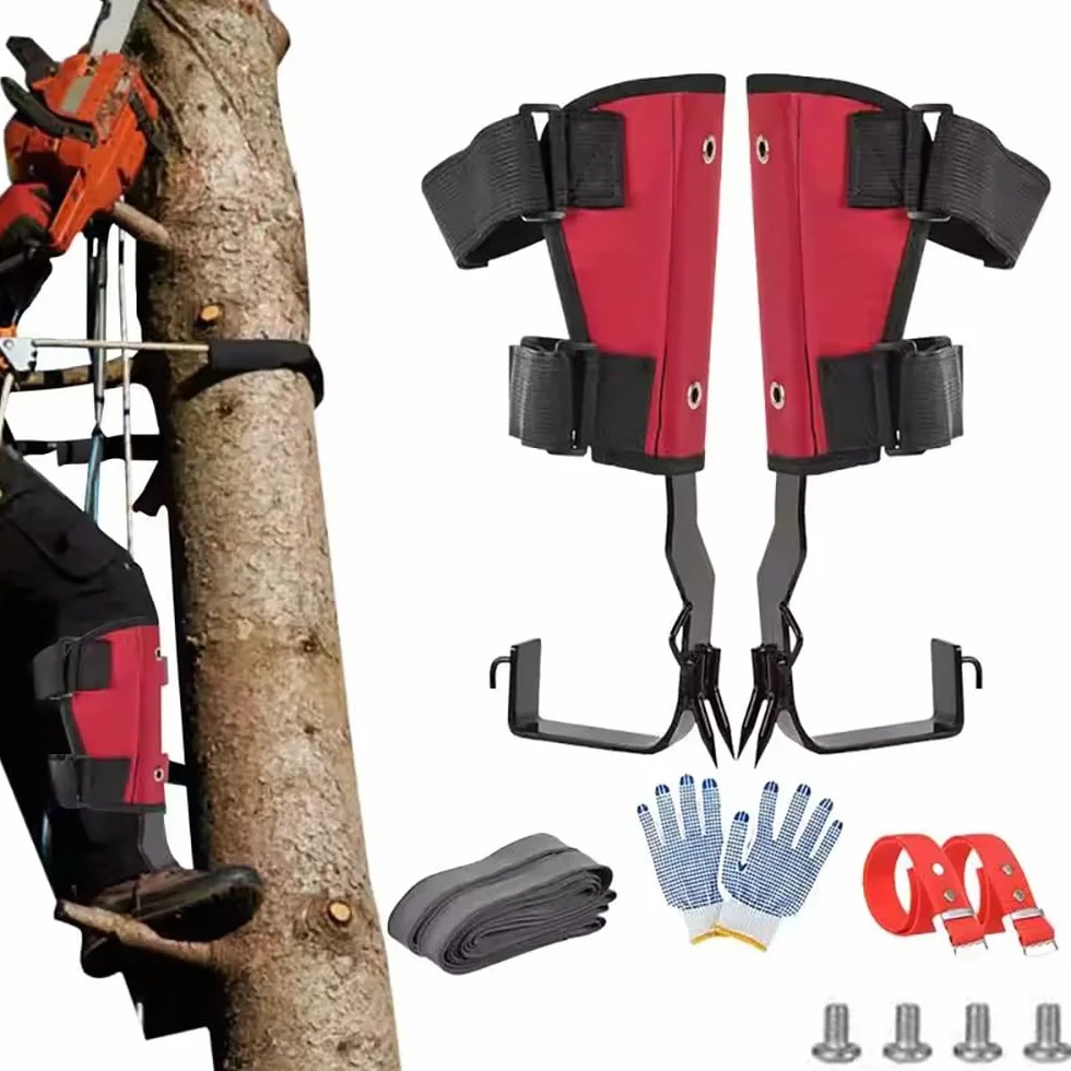 Baumklettern Ausrüstung,Baumklettern Spike Set,Steigeisen Baumklettern,2 Claws,Baumkletter-Spikes Set, verstellbare Kletterbaum-Spikes mit Riemen und Handschuhen für Waldcamping, Obsternte
