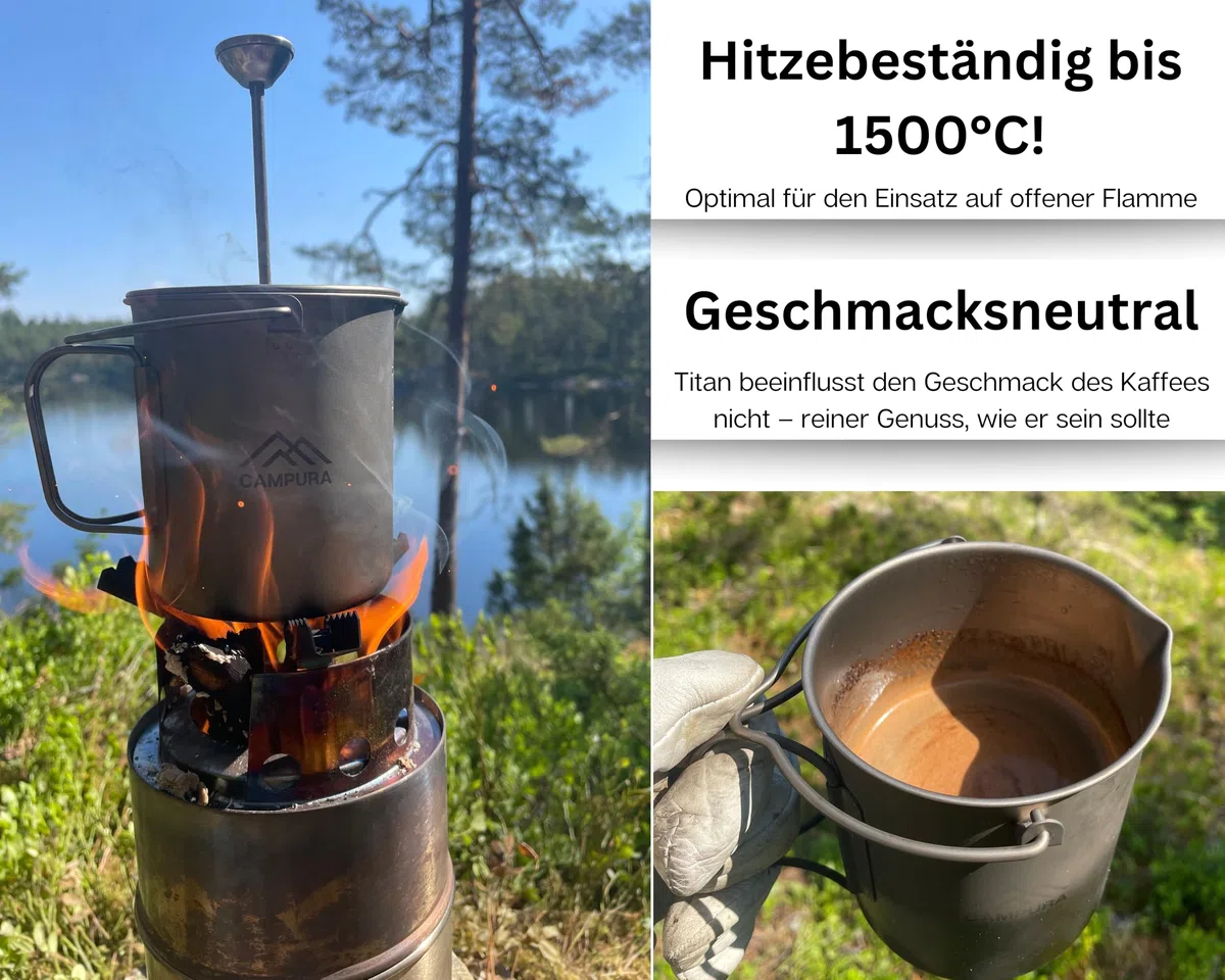 Titan French Press Topf - 750ml mit Edelstahl Hand-Kaffeemühle, Präzisionsfilter, Leicht & Kompakt - Outdoor Kaffeekocher, Camping French Press