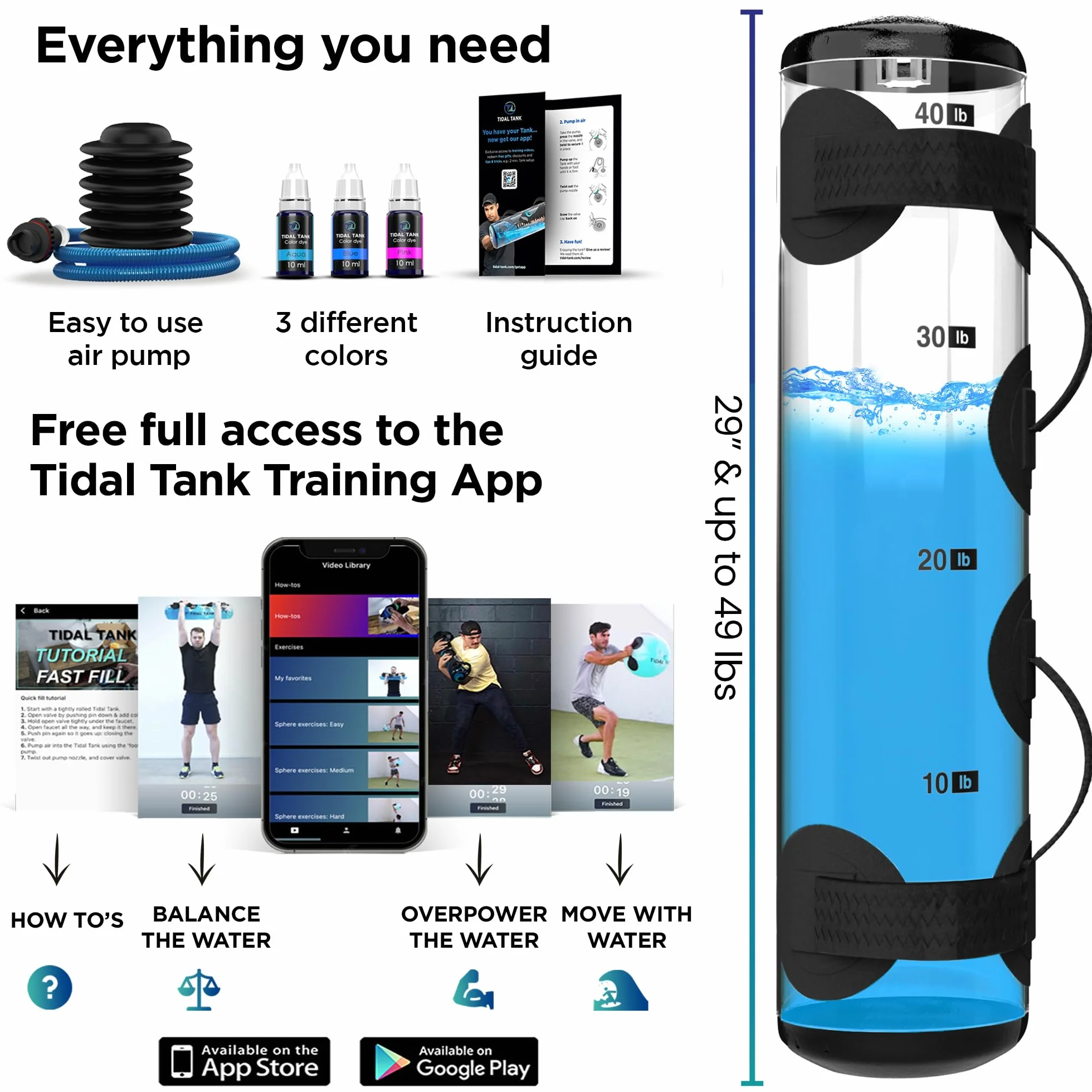 Tidal Tank Aquabag statt Sandsack Trainings-Powerbag mit Wassergewicht, Ultimatives Rumpf- und Gleichgewichtstraining, von 3kg bis 30kg