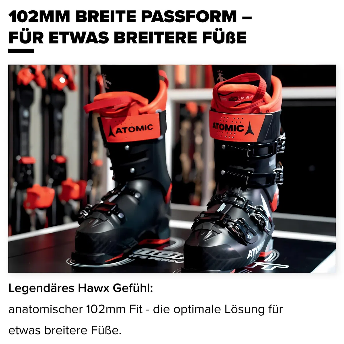 ATOMIC HAWX Magna 80 Skischuhe in Schwarz/Anthrazit - Größe 42/43 - Breite Ski-Boots mit 102 mm Passform & 80er-Flex - Hochwertige Ski-Schuhe mit Prolite-Konstruktion