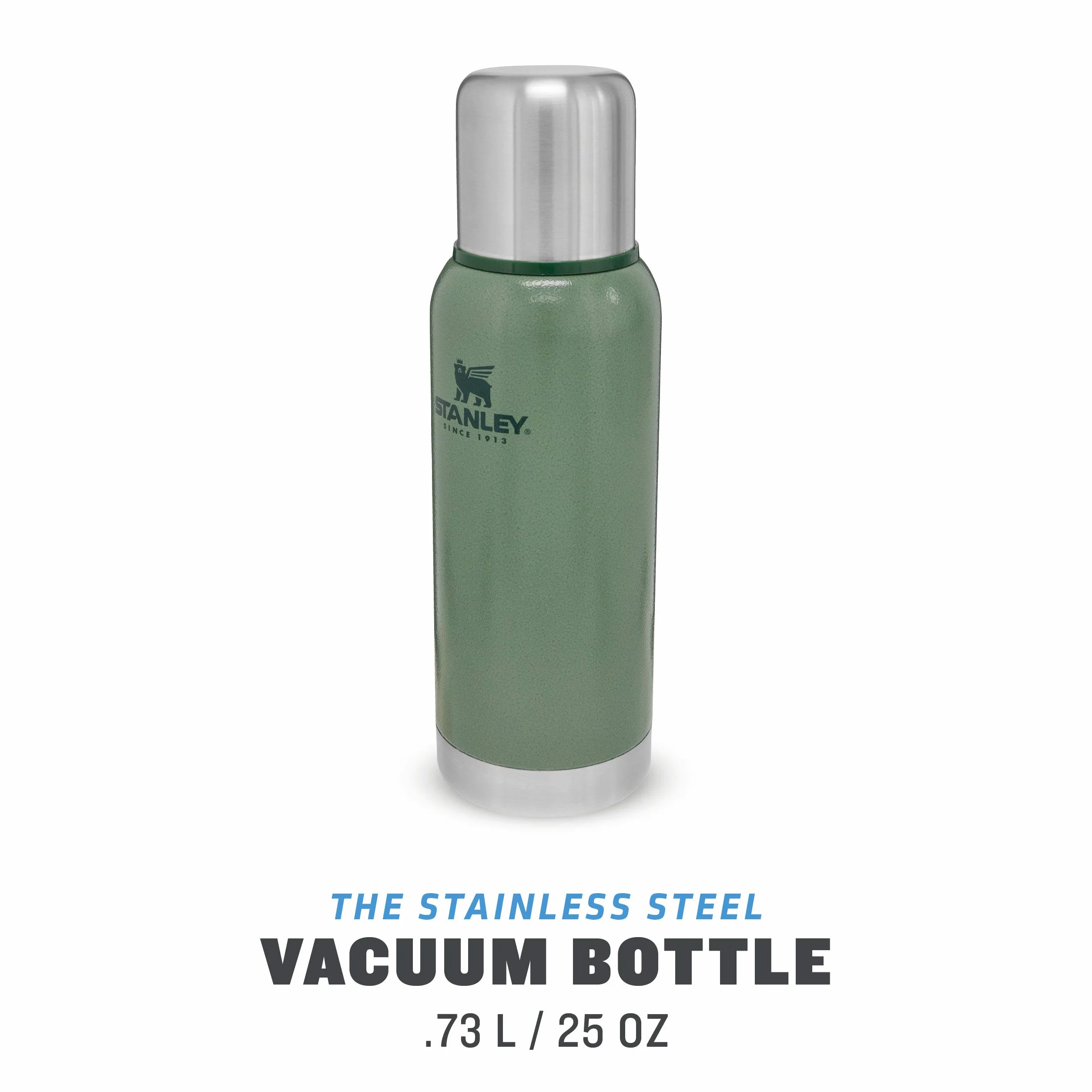 Stanley Adventure Stainless Steel Vacuum Bottle 739 ml / 25OZ Hammertone Green – Edelstahl-Thermoskanne | BPA-frei |Hält heiß oder kalt | Deckel fungiert als Trinkbecher