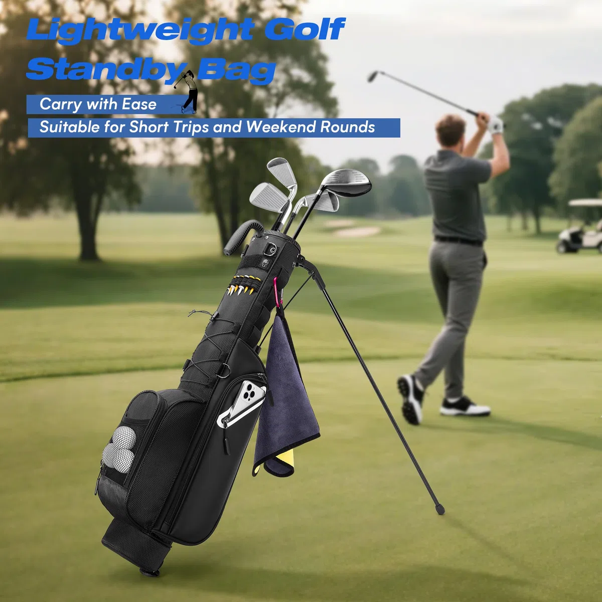 GOBUROS Golfschlägertasche für bis zu 7 Schläger, kompaktes Design für Par 3 Plätze und Driving Range, leichte Pitch und Putt Golftasche, mit gepolstertem ergonomischem Doppelgurt