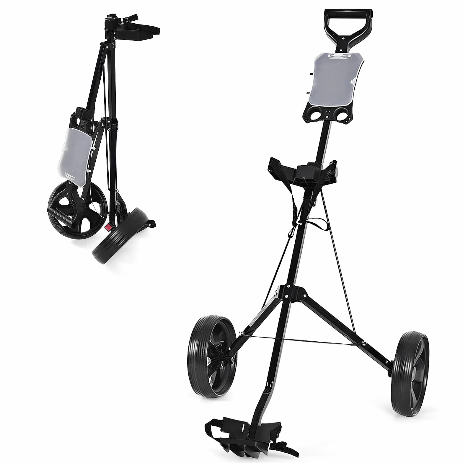 COSTWAY Golf Trolley, 2 Rad Golftrolley klappbar, Golfwagen aus Stahl, mit Scorecardhalter, Golf Bag Push Cart für Anfänger
