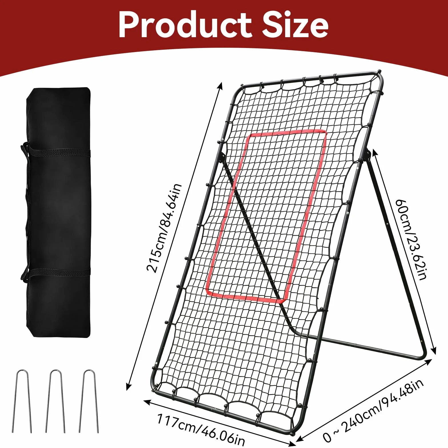 Volleyball Rebounder Netz 215x117cm Volleyballnet Tennis rebounder Volleyball-Trainingsgerät mit Schlagzone für Lacrosse Baseball Verstellbares Volleyballnetz Hinterhof