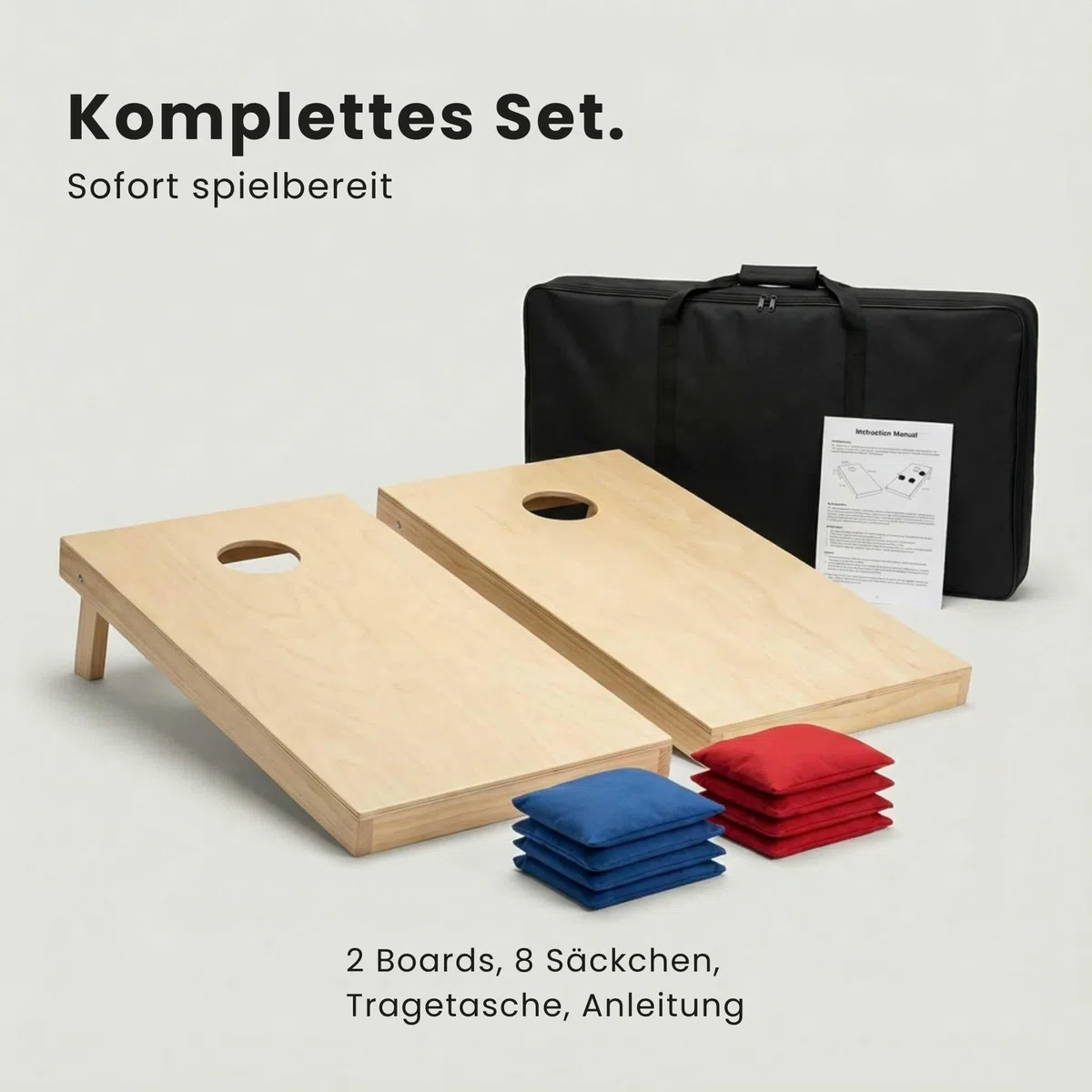Cornhole Set aus Holz - Hochwertiges Outdoor Wurfspiel für Garten & Freunde - inkl. 8 Bags & Tragetasche - Cornhole Spiel Outdoor für Erwachsene & Kinder