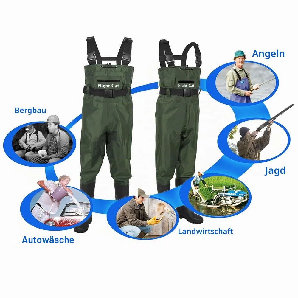 Night Cat Wathose Herren Damen Frauen Wathose mit Stiefeln wasserdichte Atmungsaktive Crosswater Waders