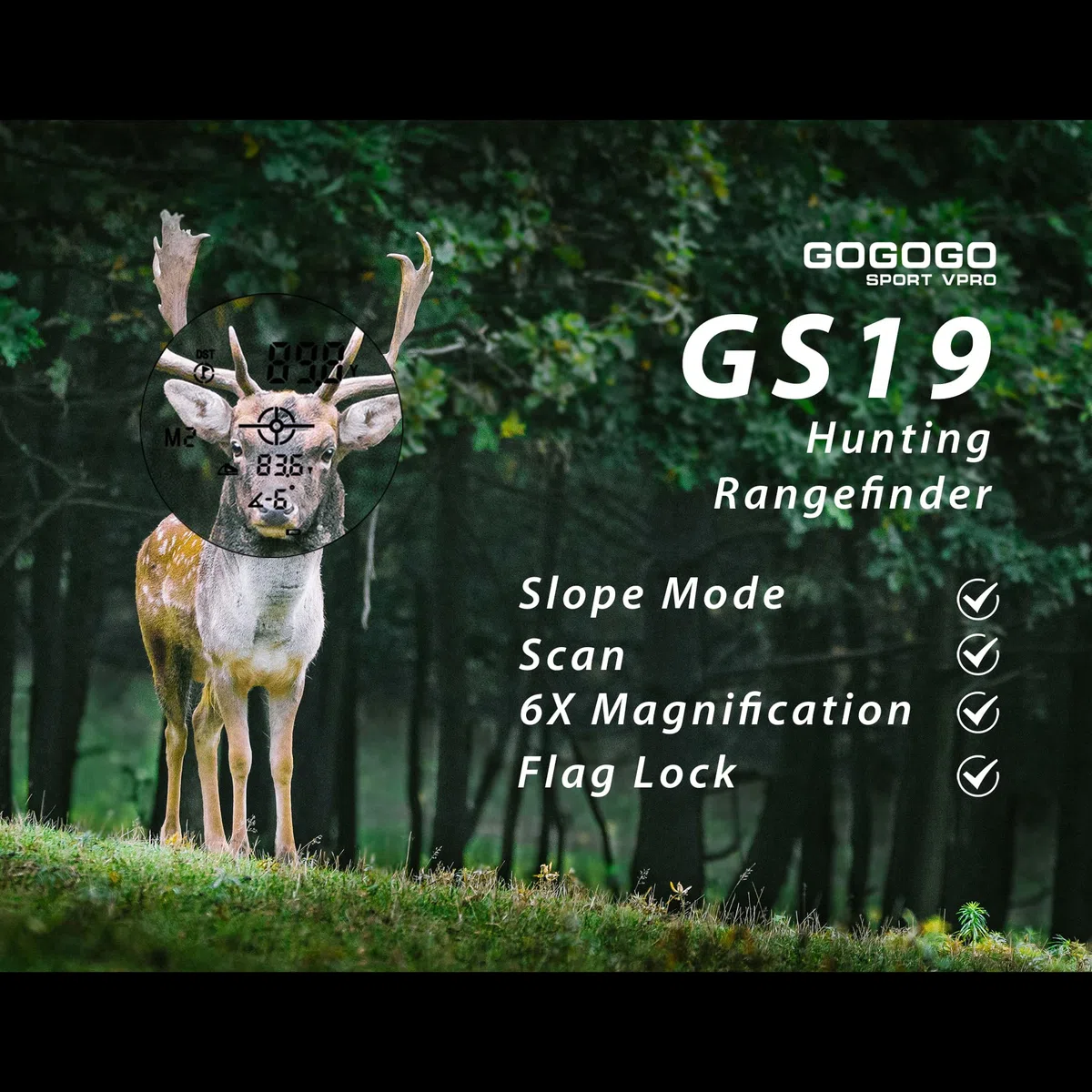 Gogogo Sport Vpro Laser Entfernungsmesser Jagd mit OLED Adaptiver roter Hintergrund, Golf Entfernungsmesser 7X, 1100M, Geschwindigkeit wiederaufladbar mit Stativ Loch