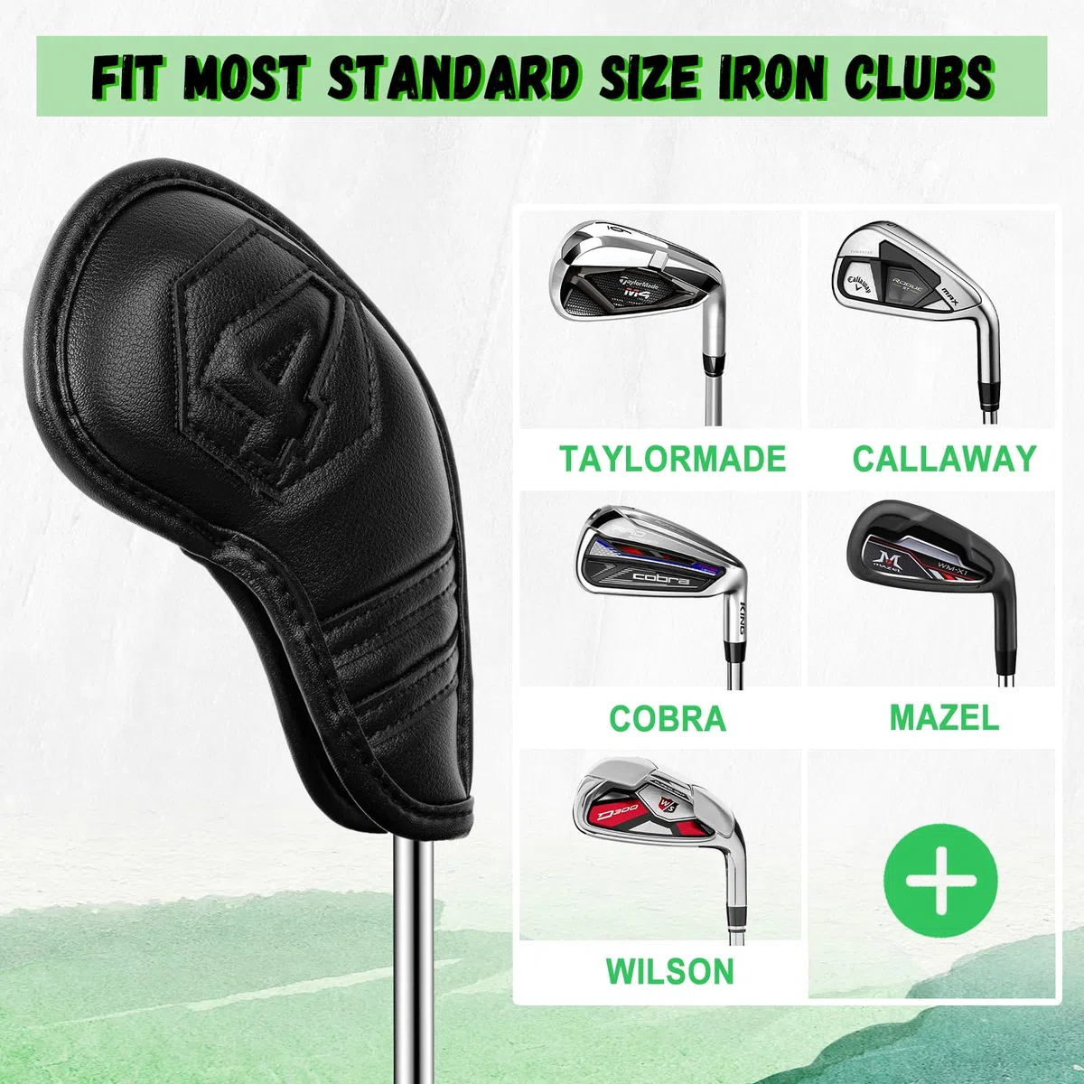 Golf Club Head Covers Irons/1FH/Driver/Fairway/Hybrid/Putter Black PU Leather