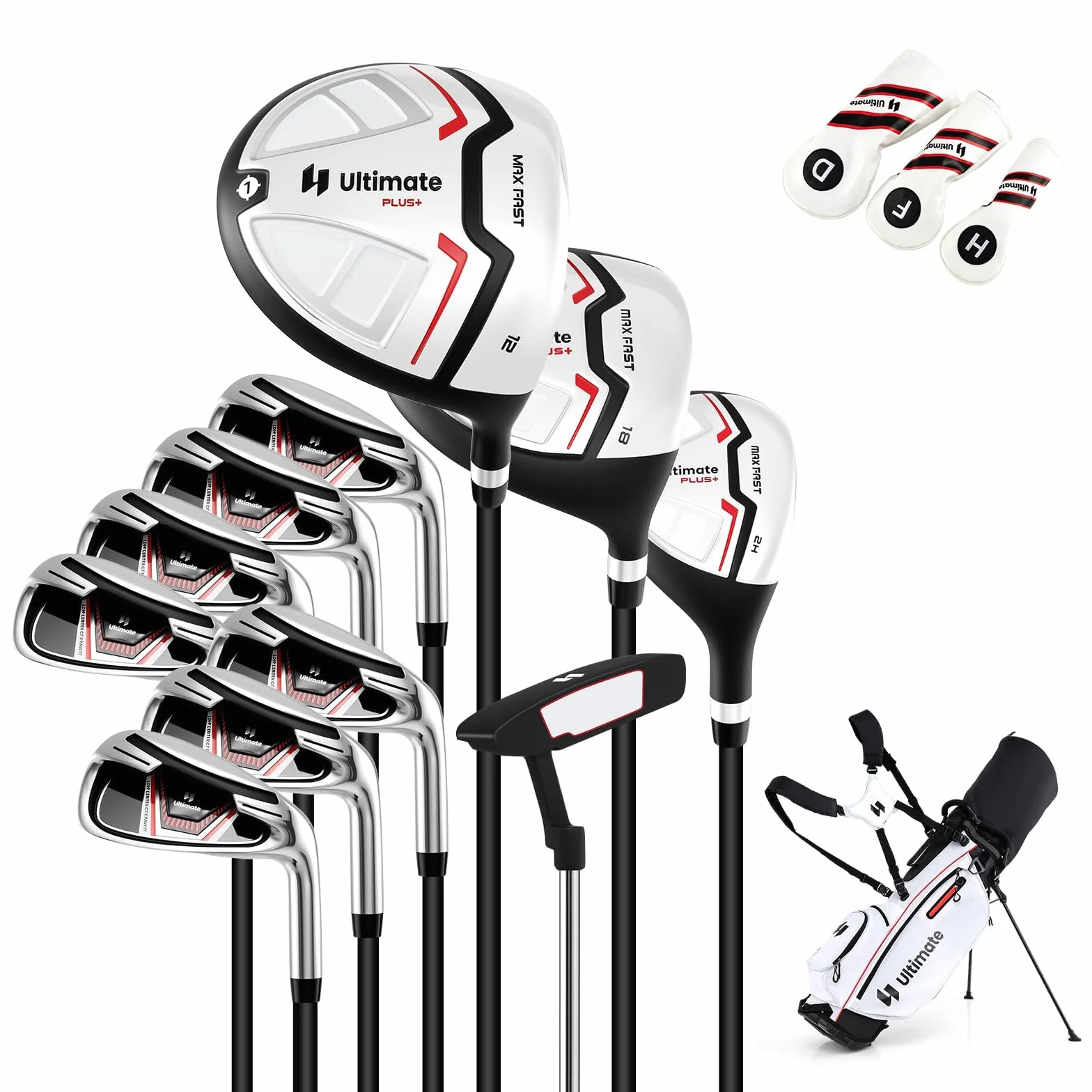 FANTASK Damen Golfschläger Set mit 1 Driver & 3 Fairway & 4 Hybrid & 6/7/ 8/9/ P Eisen & Putter & Regenhaube, Rot