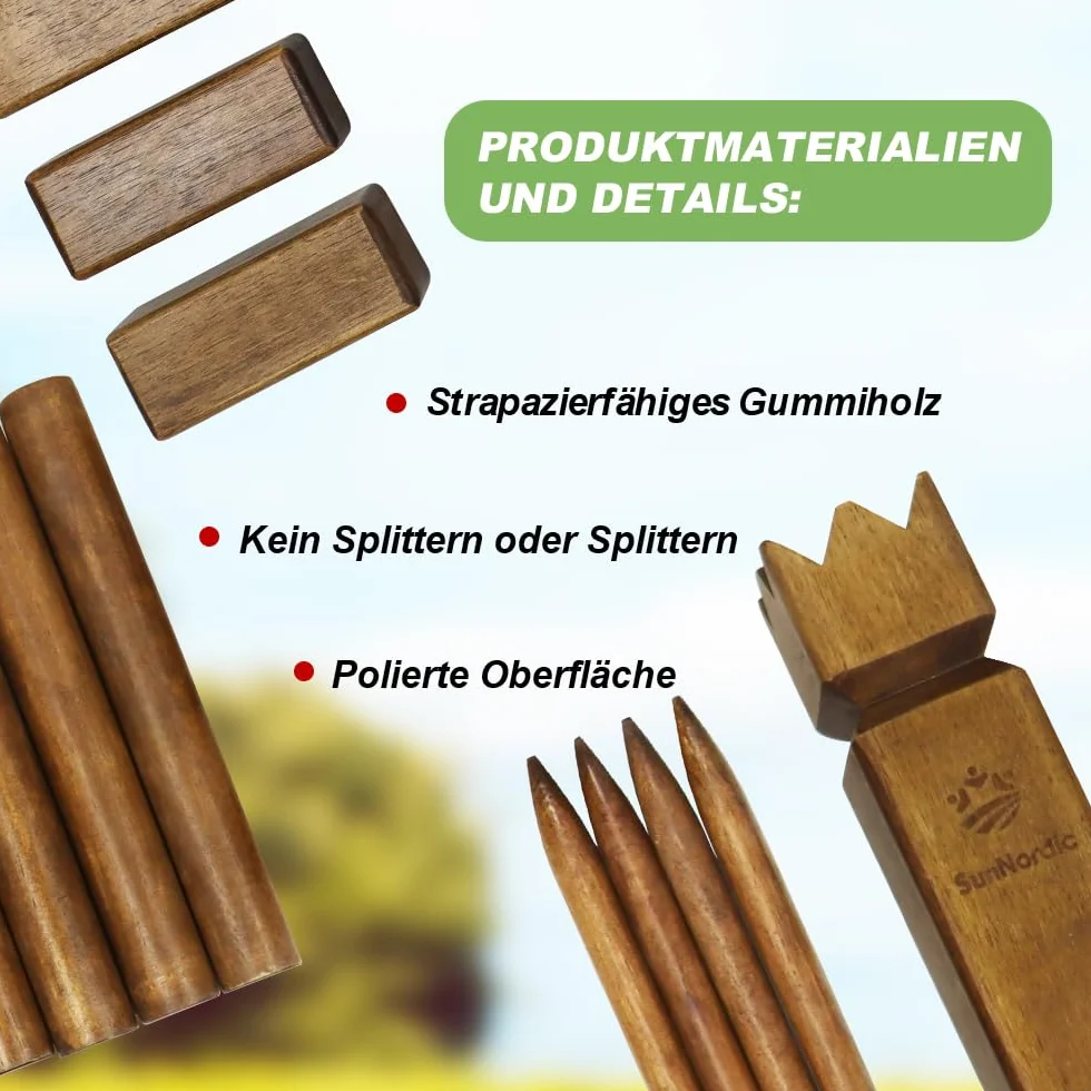 SunNordic Kubb Wikinger Wurfspiel, Schwedisches Schachspiel Aus Hochwertigem Gummibaumholz, Inklusive Tragetasche Aus Segeltuch Und Spielanleitung – Robustes Kubb Yard-Spiel FüR Kinder Und Erwachsene