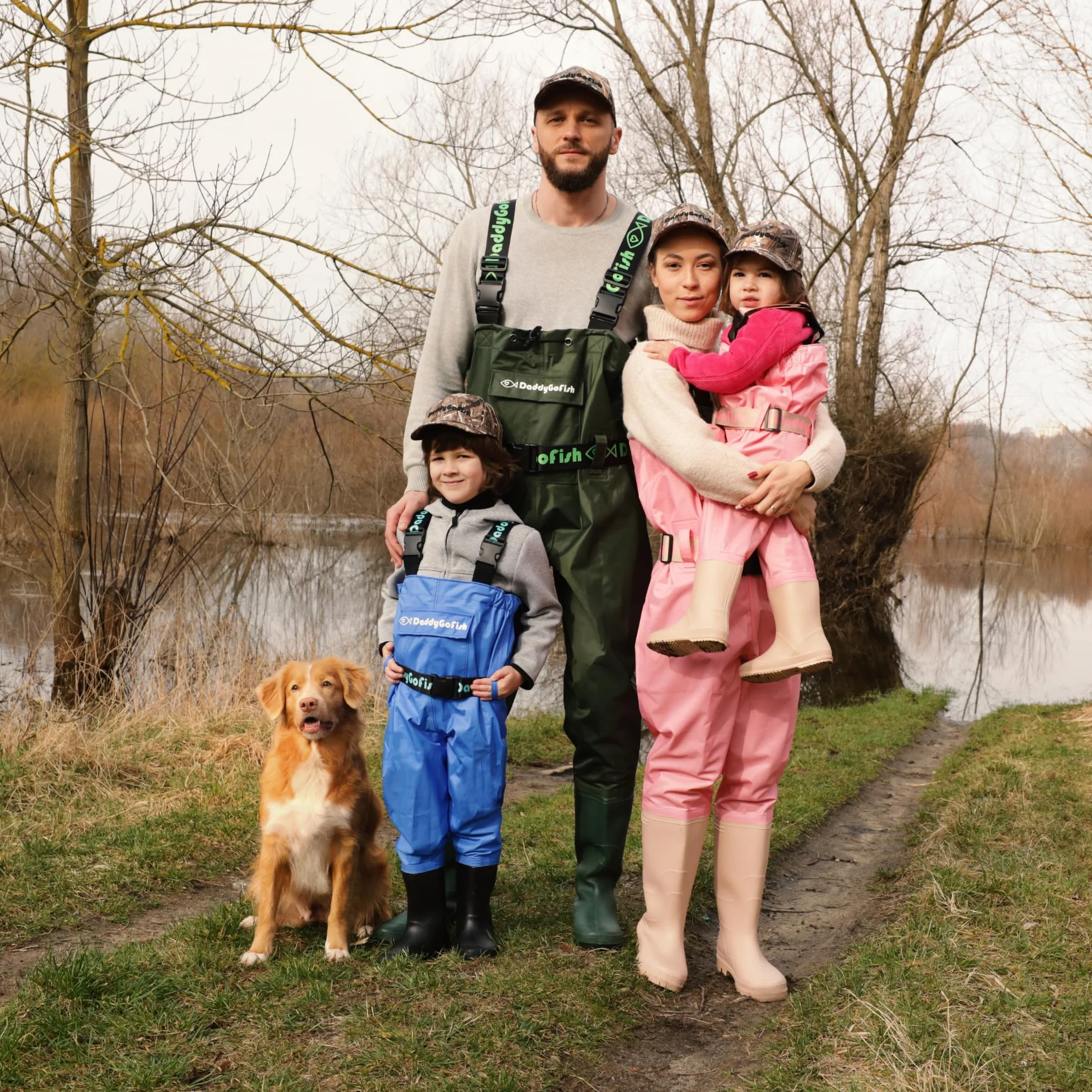 DaddyGoFish Wathose Für Kinder Und Erwachsene, Wathose Zum Angeln Und Jagen Mit Einer Tasche Und Einem Wathose-Aufhänger