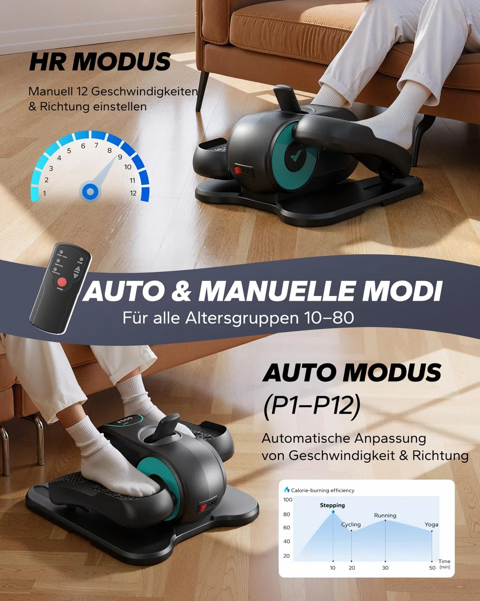 MERACH Untertisch Elektrischer Crosstrainer, Mini Ellipsentrainer für Zuhause mit gebogenem Großdisplay & Fernbedienung, 12 Geschwindigkeiten, Leiser & Tragbarer Pedaltrainer für Senioren & Erwachsene